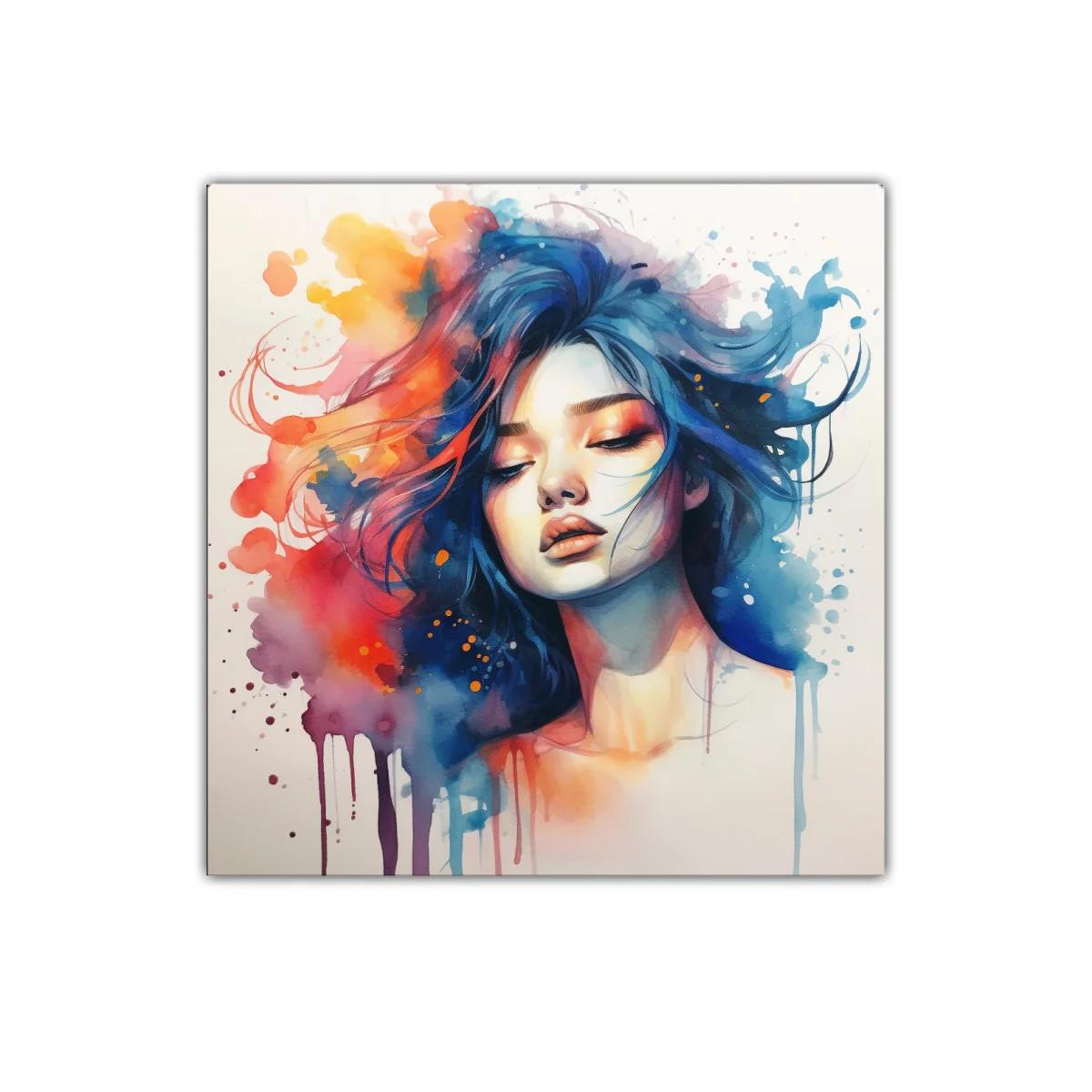 Retrato femenino con explosión de color y serenidad — imagen principal