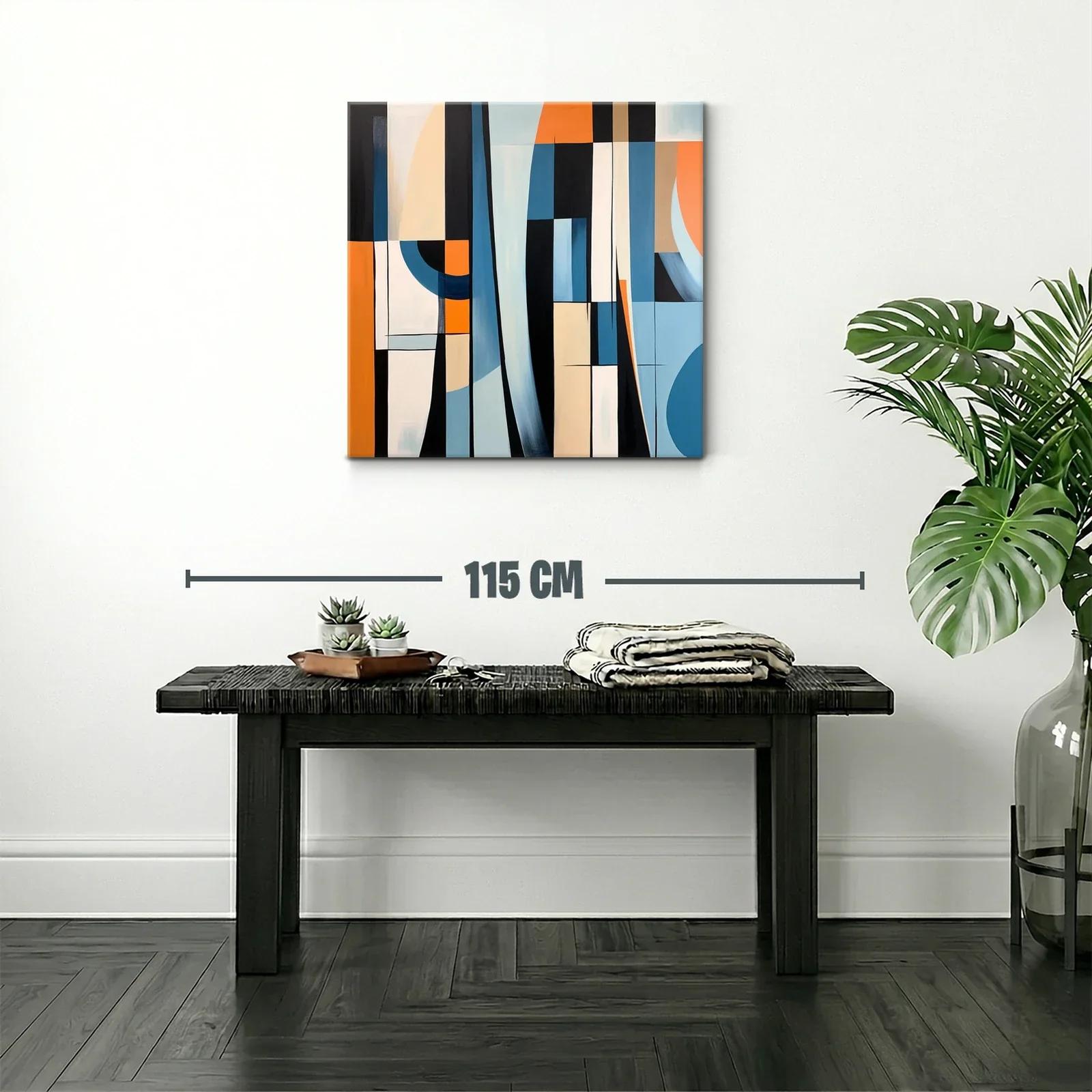 Cuadro abstracto con formas geométricas en tonos azul y naranja — miniatura 2