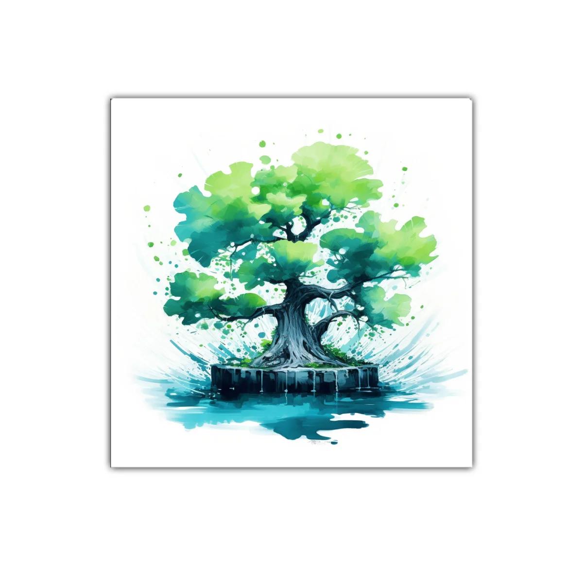 Cuadro árbol verde con efecto acuarela vibrante — imagen principal