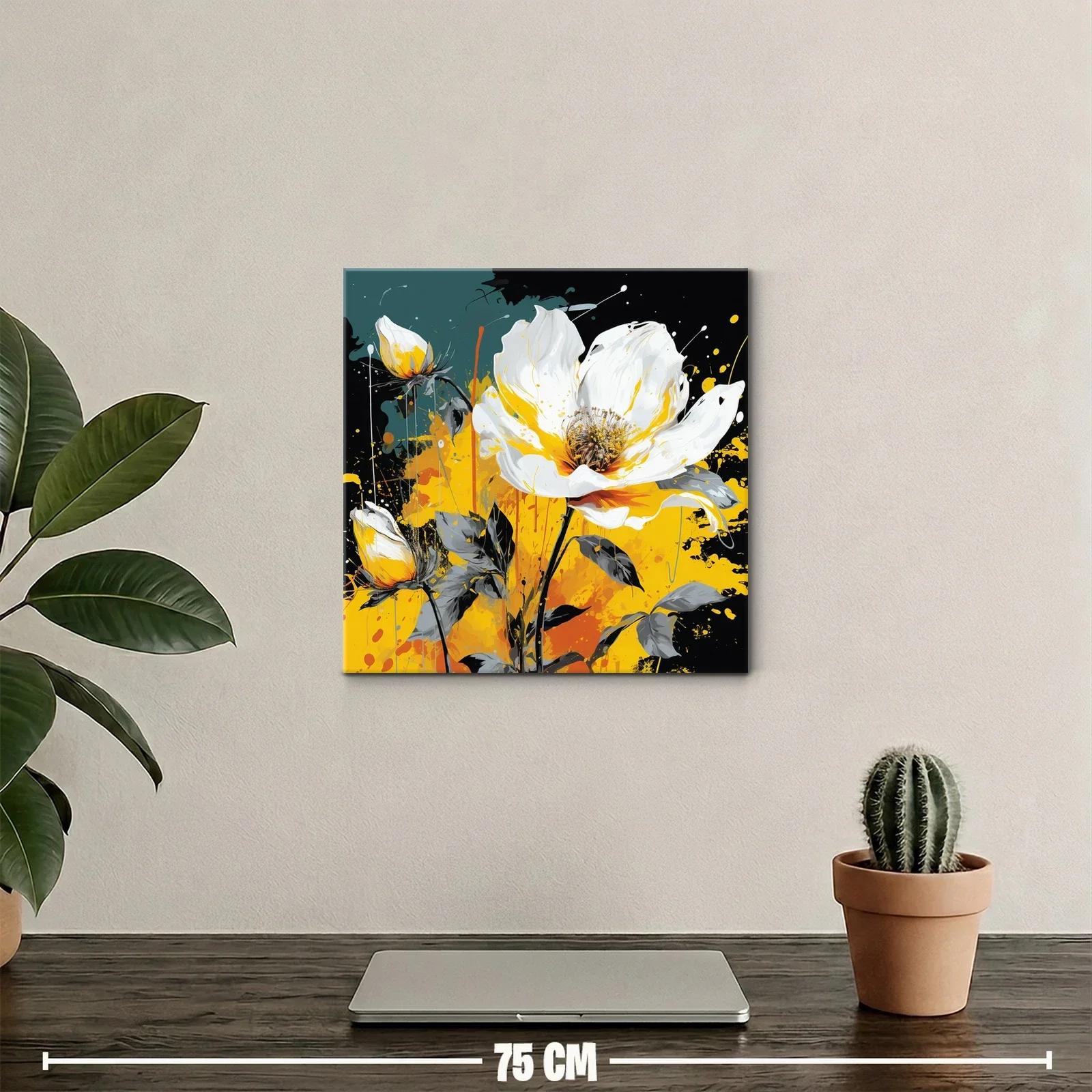 Cuadro floral vibrante con tonos amarillos y blancos — miniatura 2