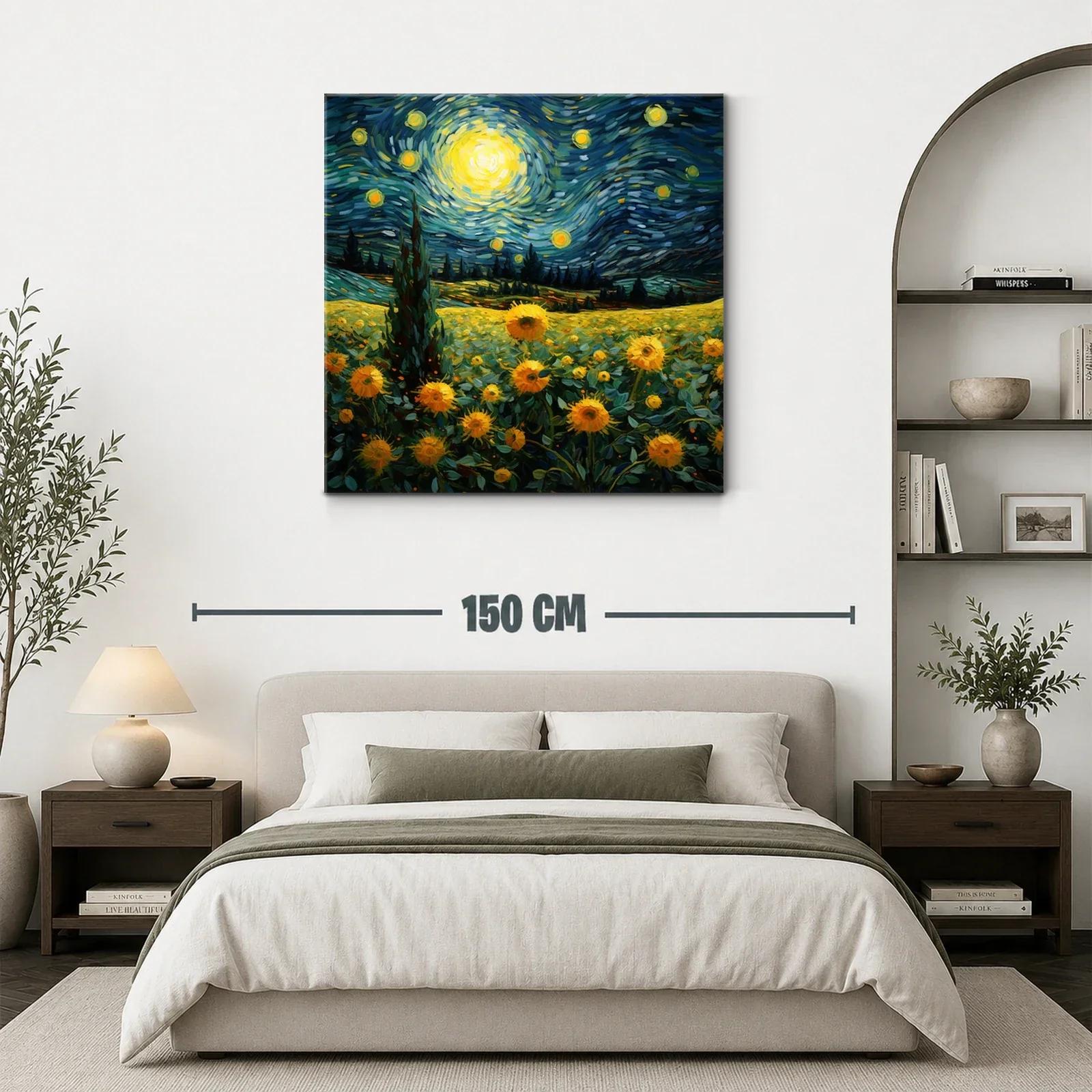 Campo de girasoles bajo cielo estrellado vibrante — miniatura 3
