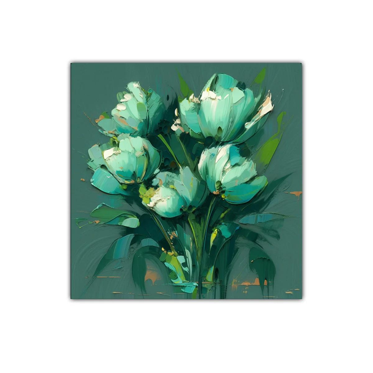 Cuadro moderno de flores en tonos verdes y azules — imagen principal