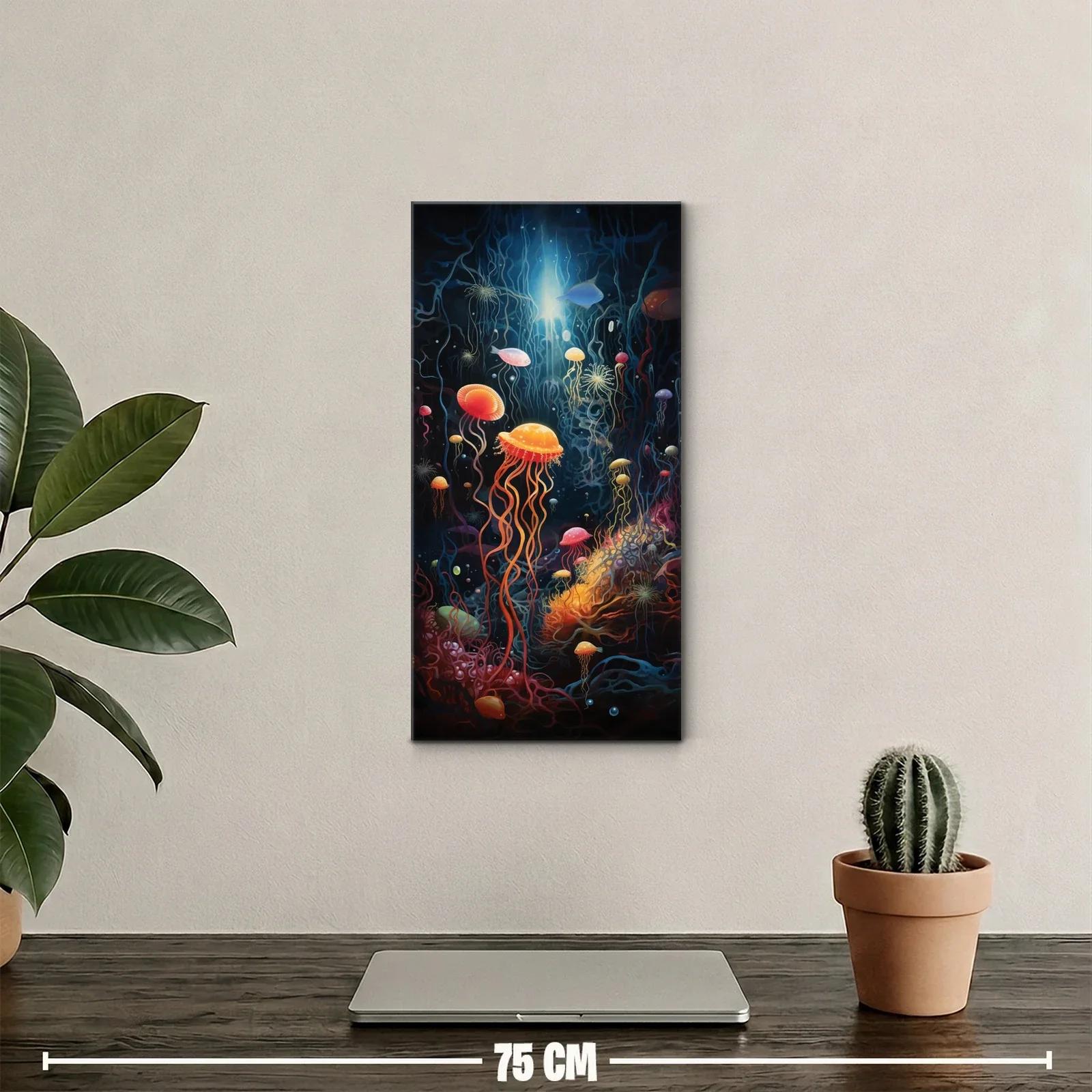 Cuadro medusas naranjas brillantes con luz azul submarina — miniatura 2