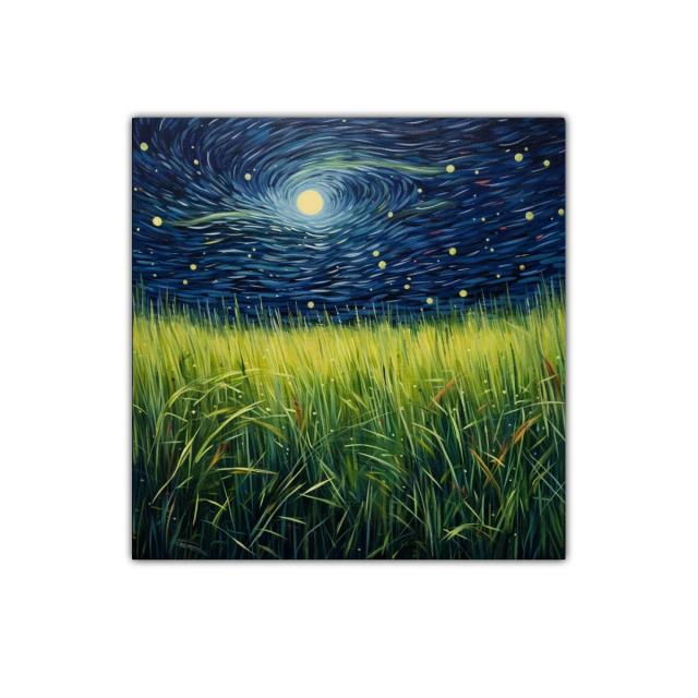 Cielo nocturno con campos de hierba iluminada por la luna