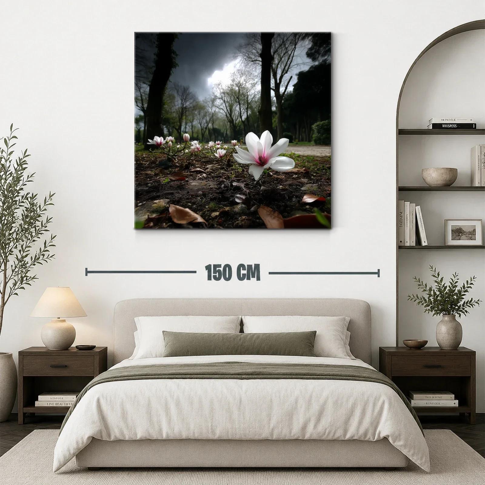 Flores blancas en bosque con luz tenue y atmósfera serena — miniatura 3