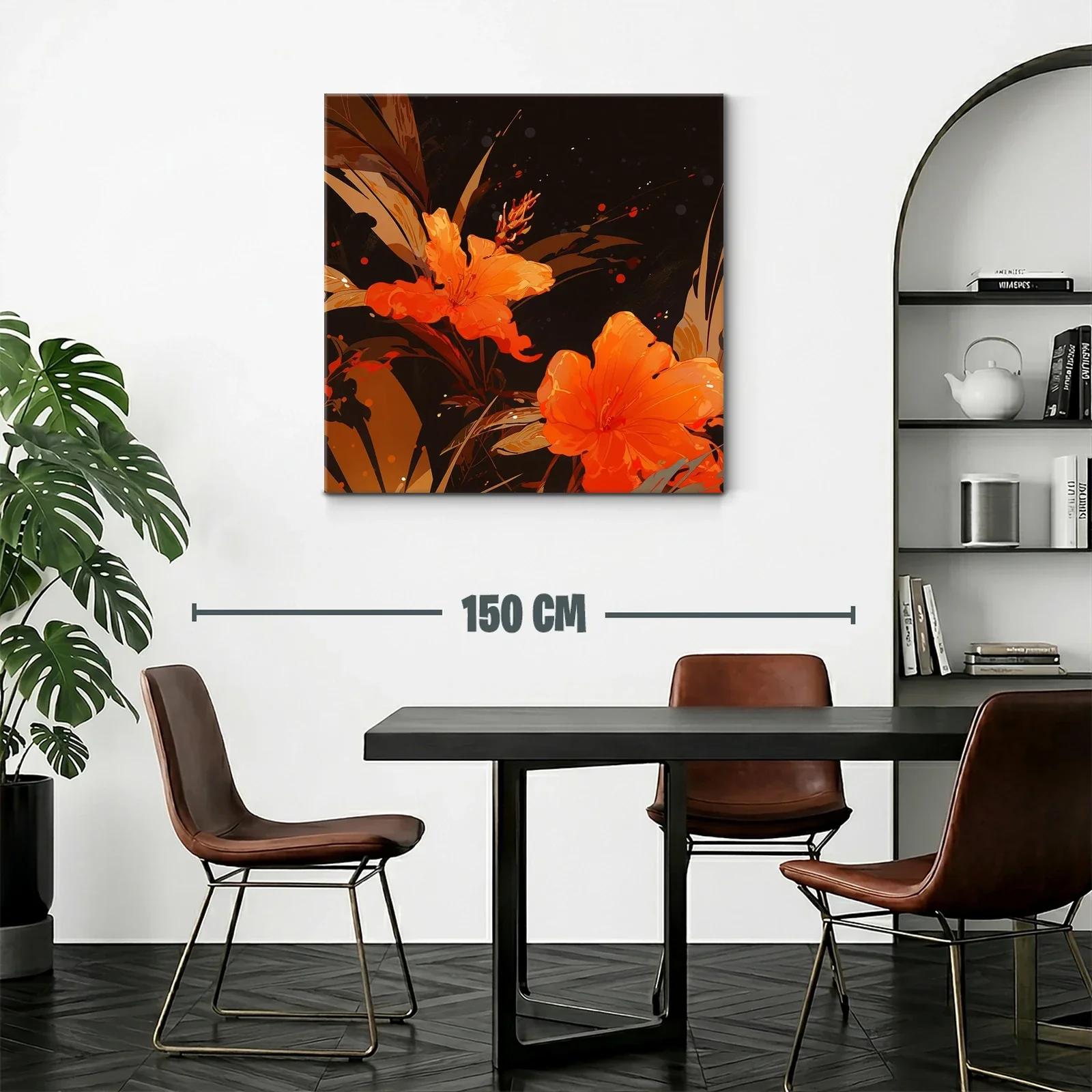 Cuadro floral vibrante en tonos cálidos y oscuros — miniatura 2