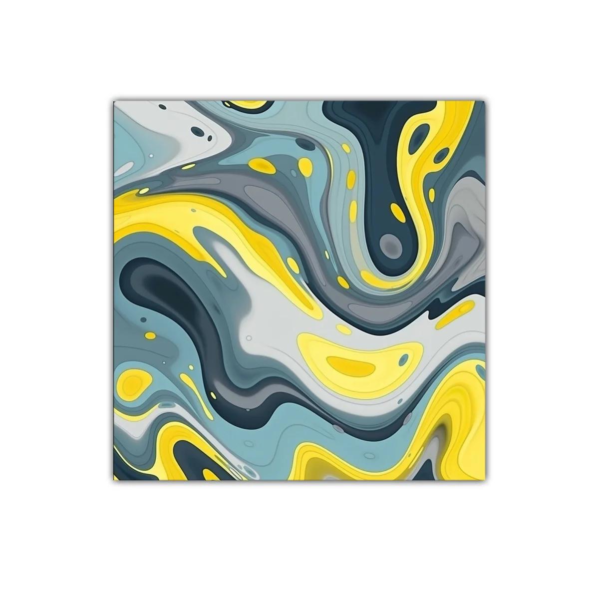 Cuadro moderno con formas fluidas en tonos amarillos y grises