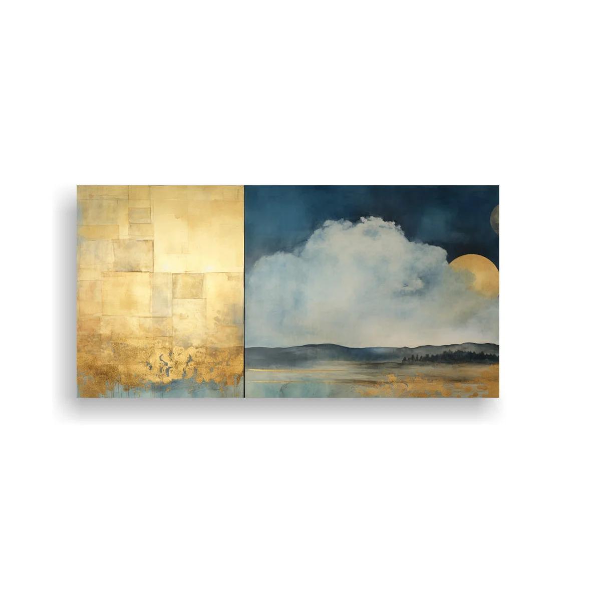Cuadro paisaje con nube grande y luna dorada