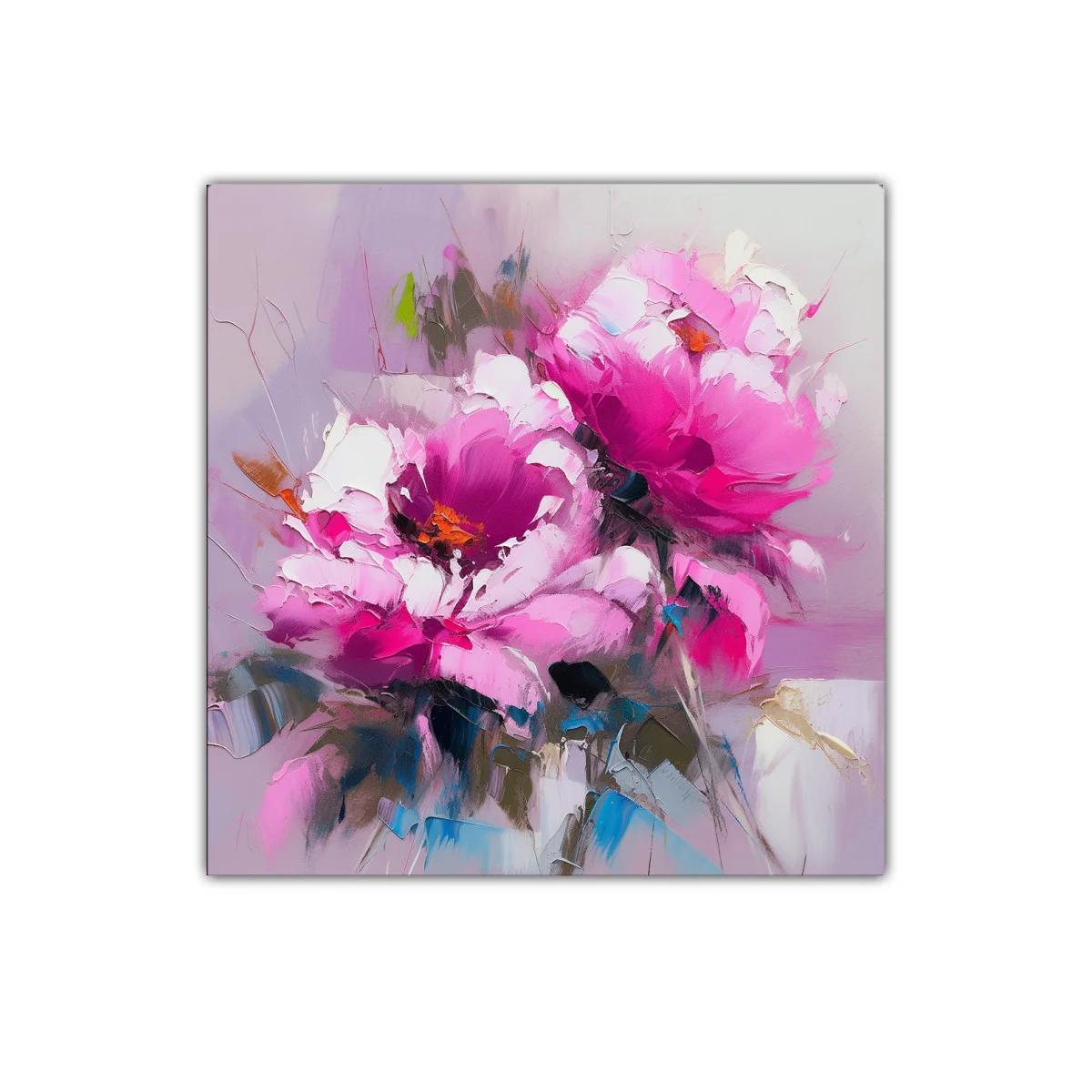 Cuadro decorativo con flores vibrantes en tonos rosa y magenta