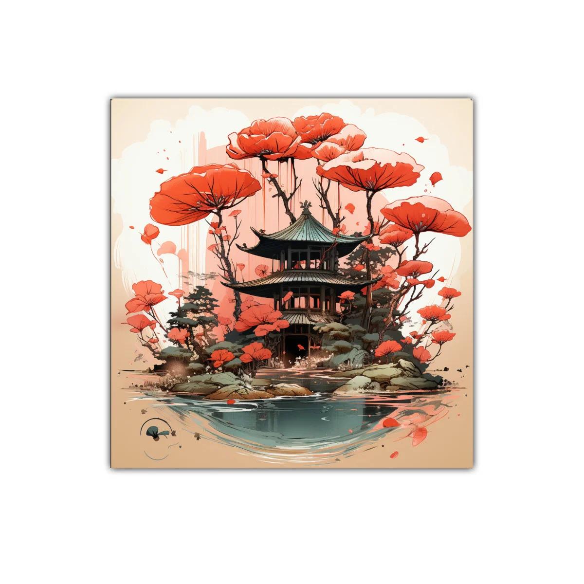 Templo rodeado de flores vibrantes en un paisaje sereno — imagen principal