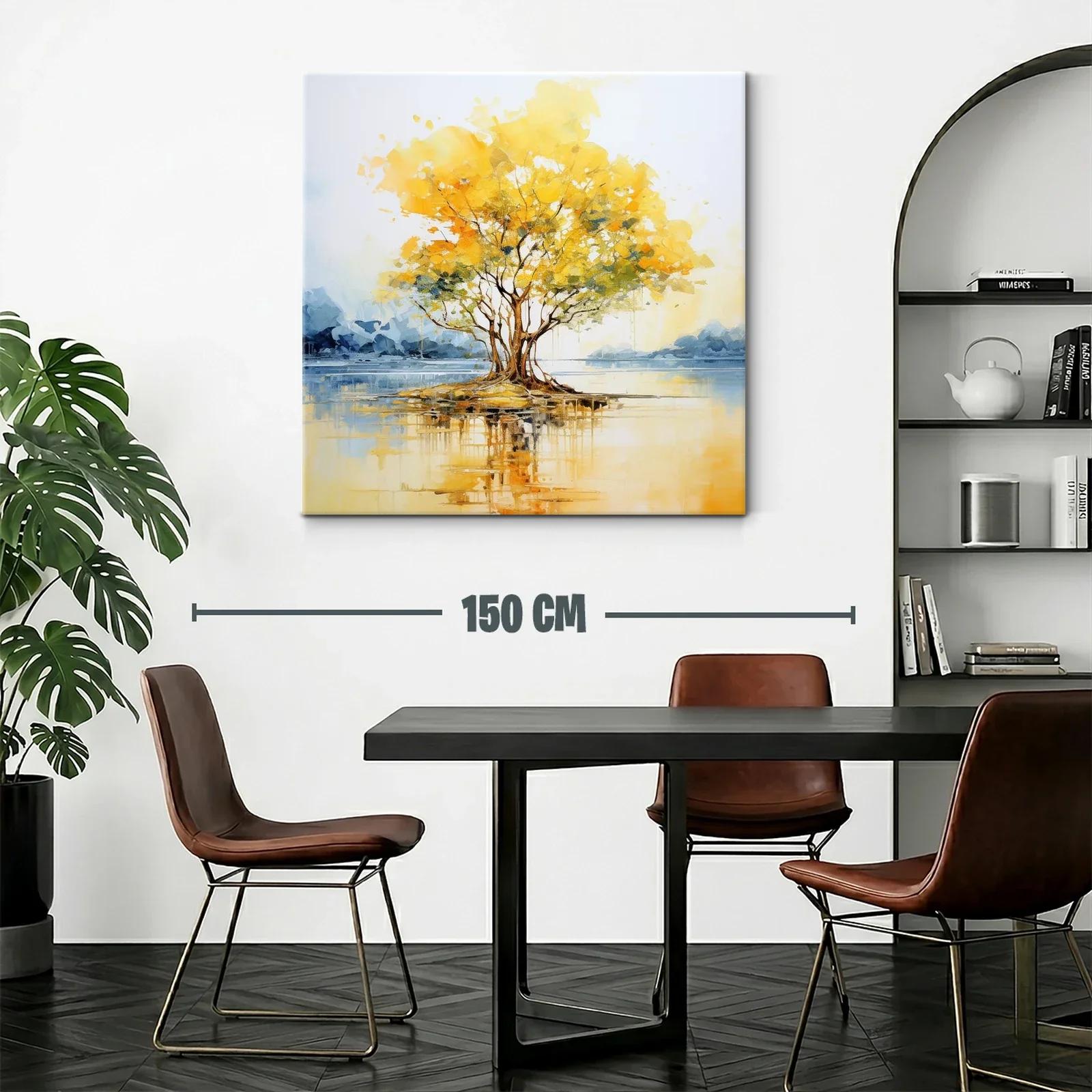 Árbol dorado brillante sobre reflejo de agua serena — miniatura 2