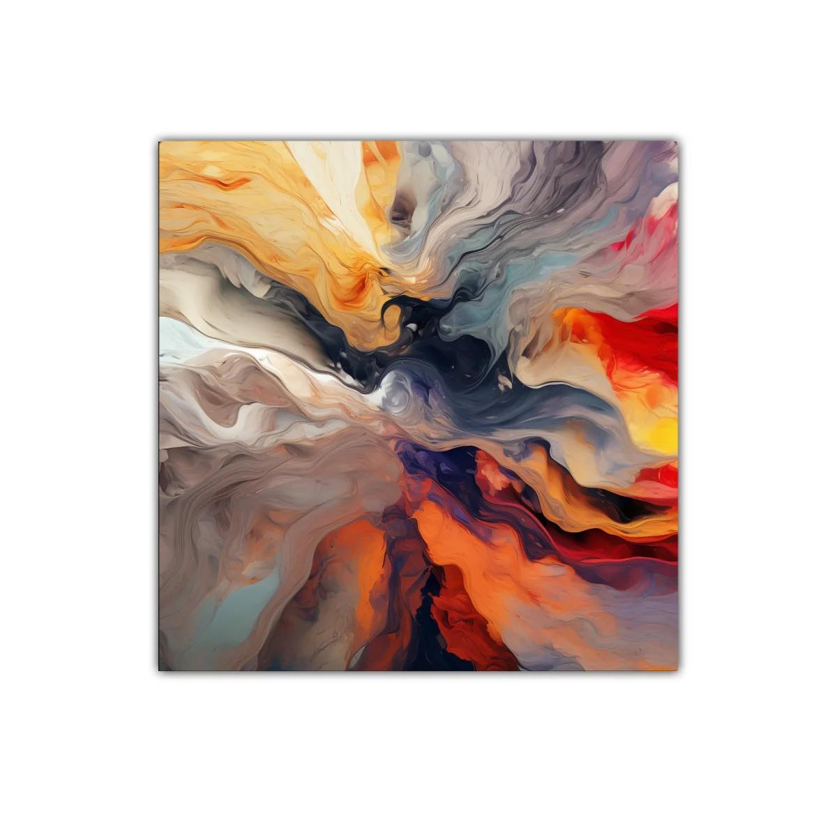 Cuadro abstracto con vibrantes tonos cálidos y fríos