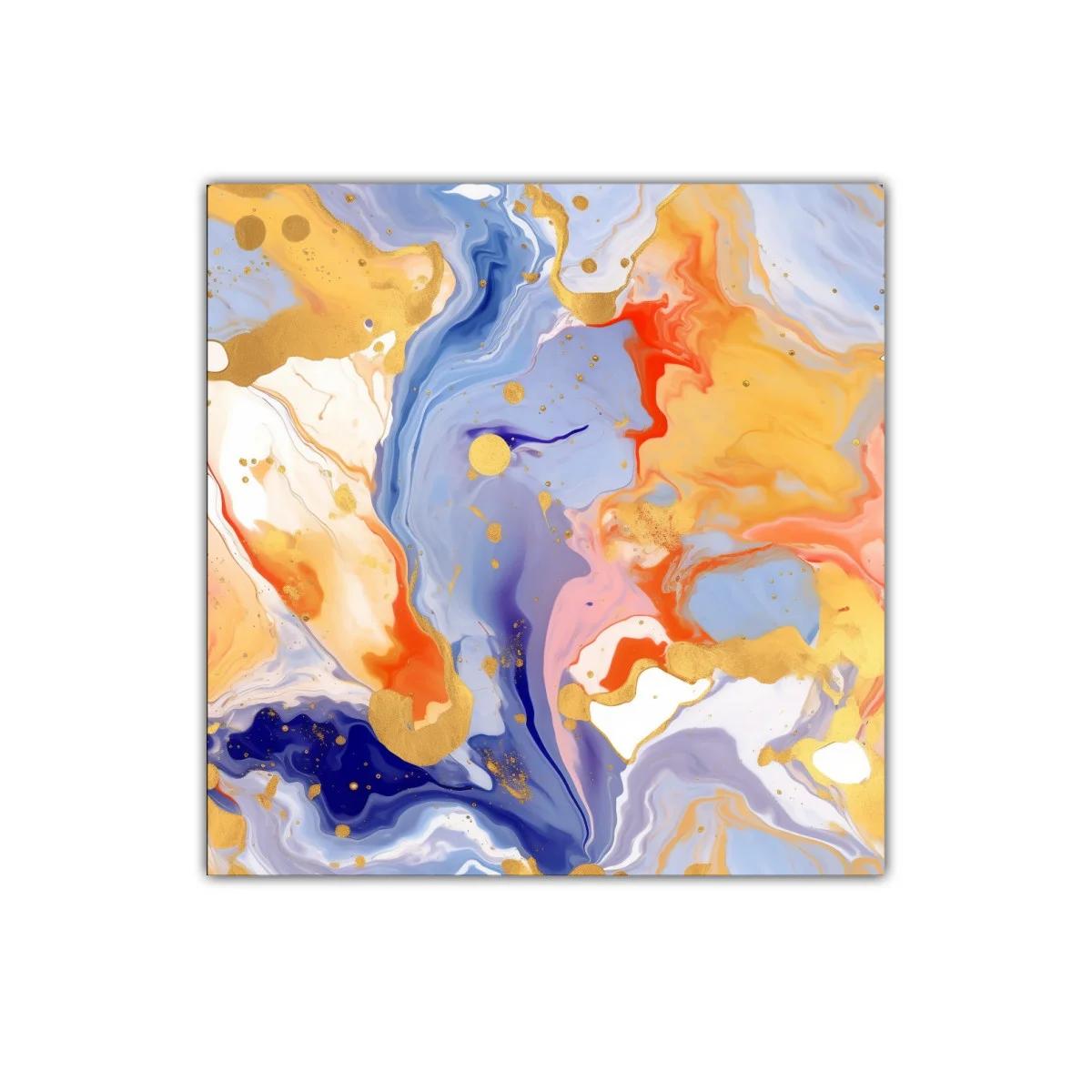 Cuadro abstracto con efectos dorados y colores vibrantes
