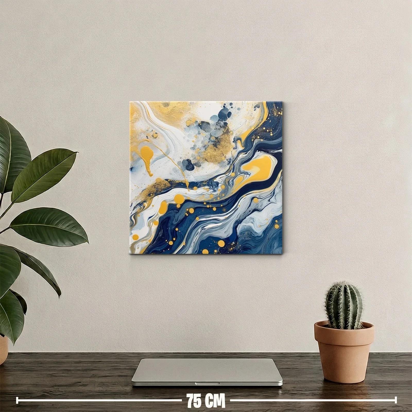 Cuadro abstracto con tonos azul y dorado envolventes — miniatura 2