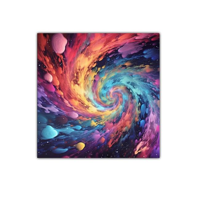Torbellino de colores vibrantes que equilibra el espacio