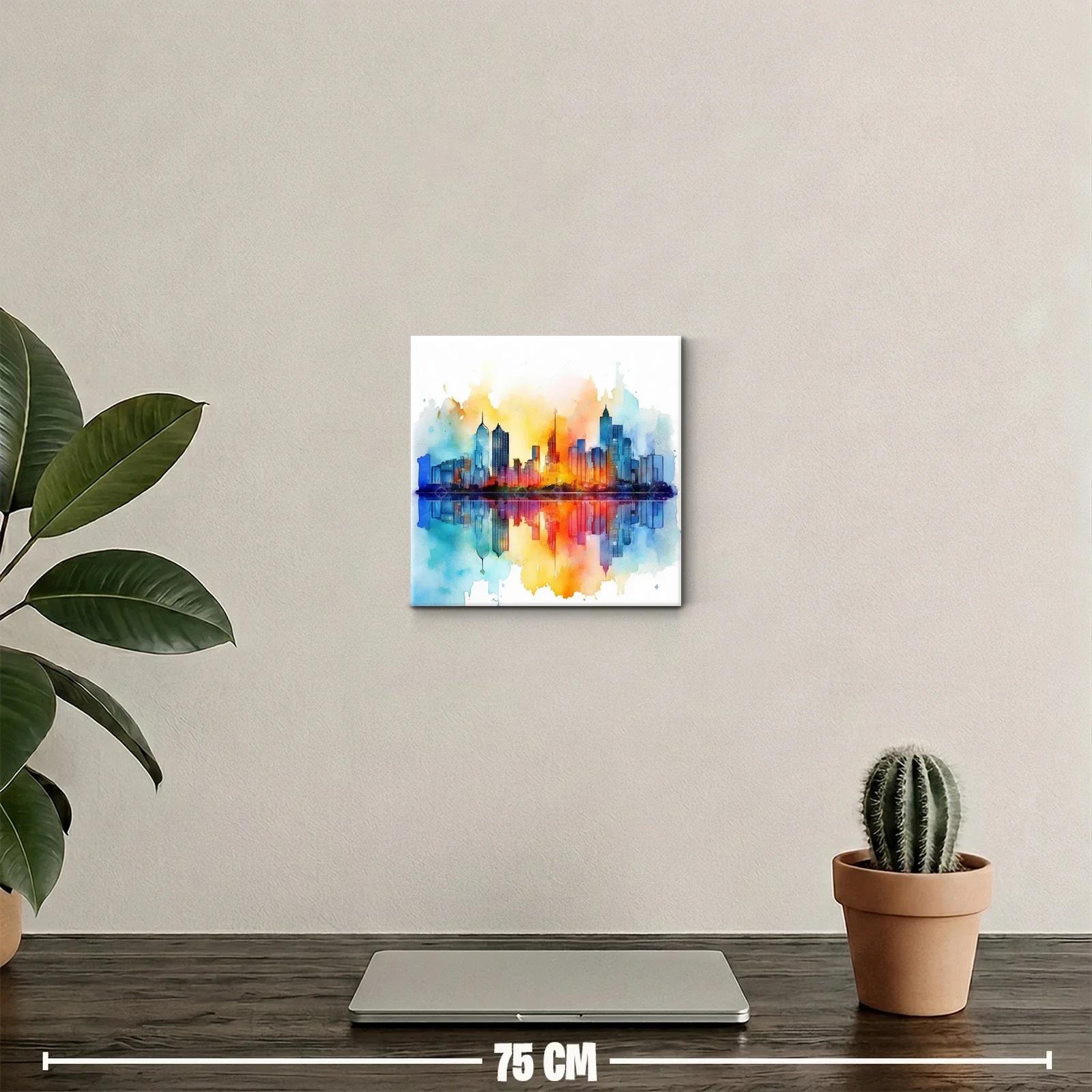 Ciudad vibrante con reflejos en tonos cálidos y fríos — miniatura 2