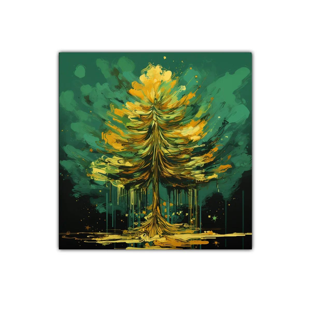 Árbol vibrante en tonos verdes y dorados