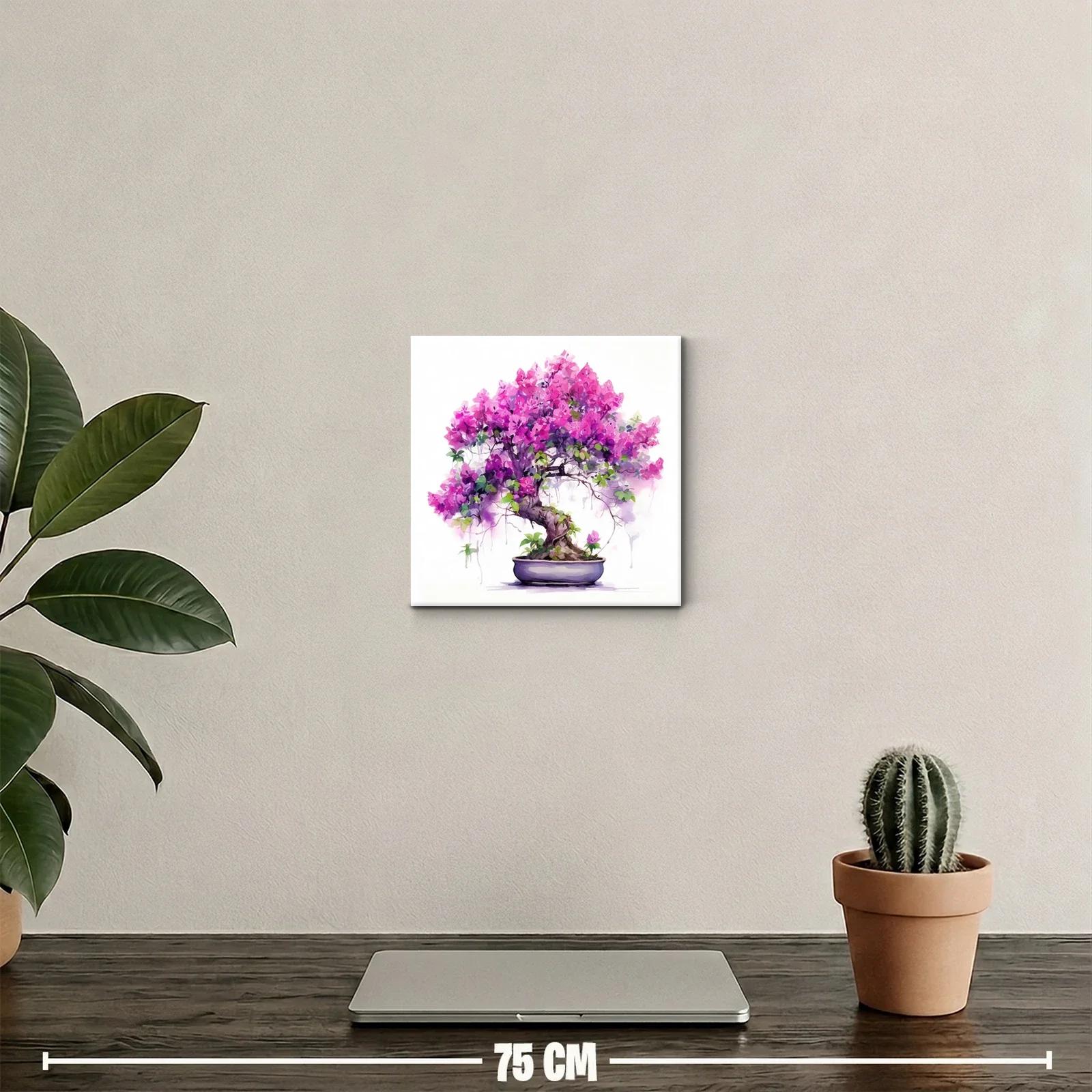 Cuadro con Bonsái en tonos rosas y morados vibrantes — miniatura 2