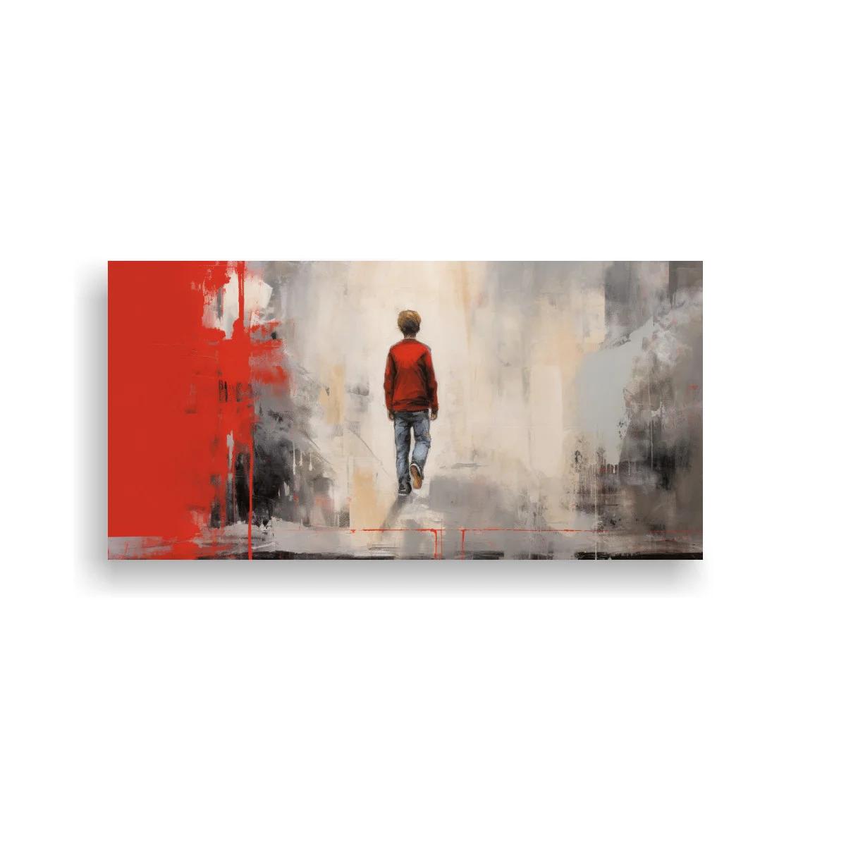 Cuadro figura humana caminando con chaqueta roja — imagen principal