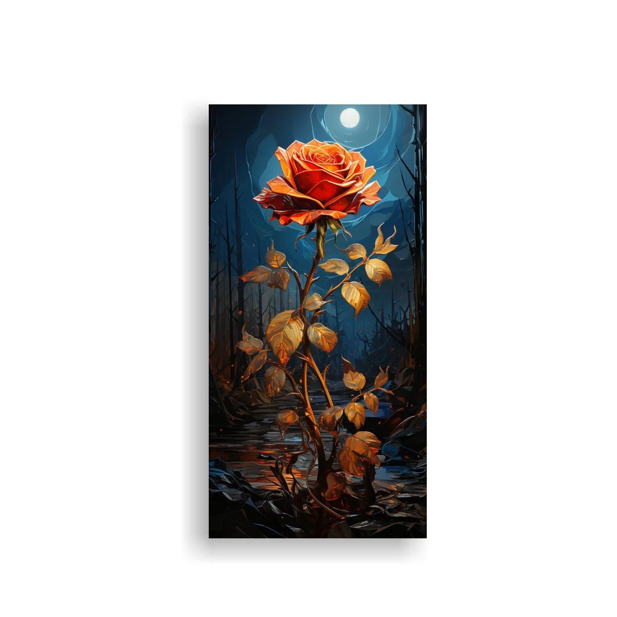 Cuadro rosa naranja con luna brillante y agua reflejada