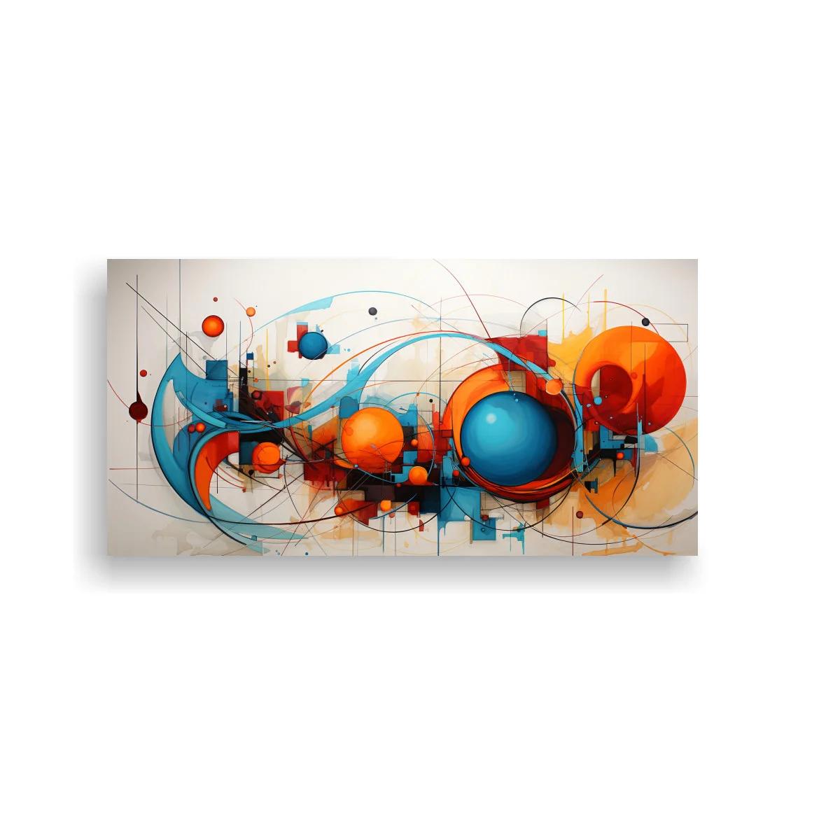 Cuadro composición geométrica abstracta con esferas azules y naranjas