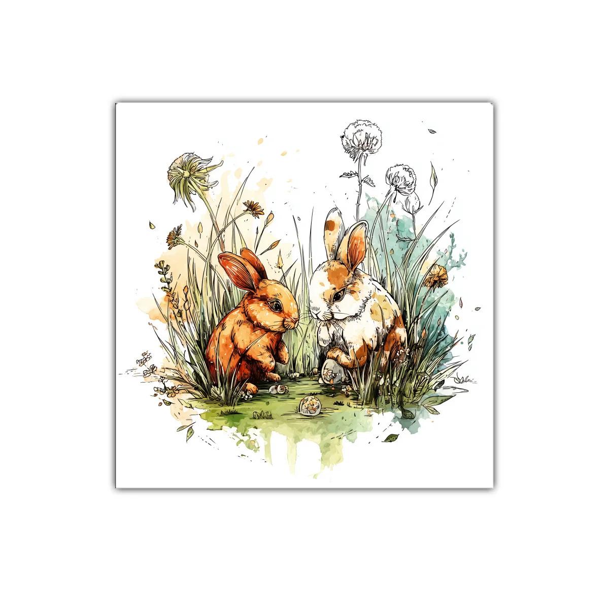 Dúo de conejos rodeados de flores y hierba fresca — imagen principal