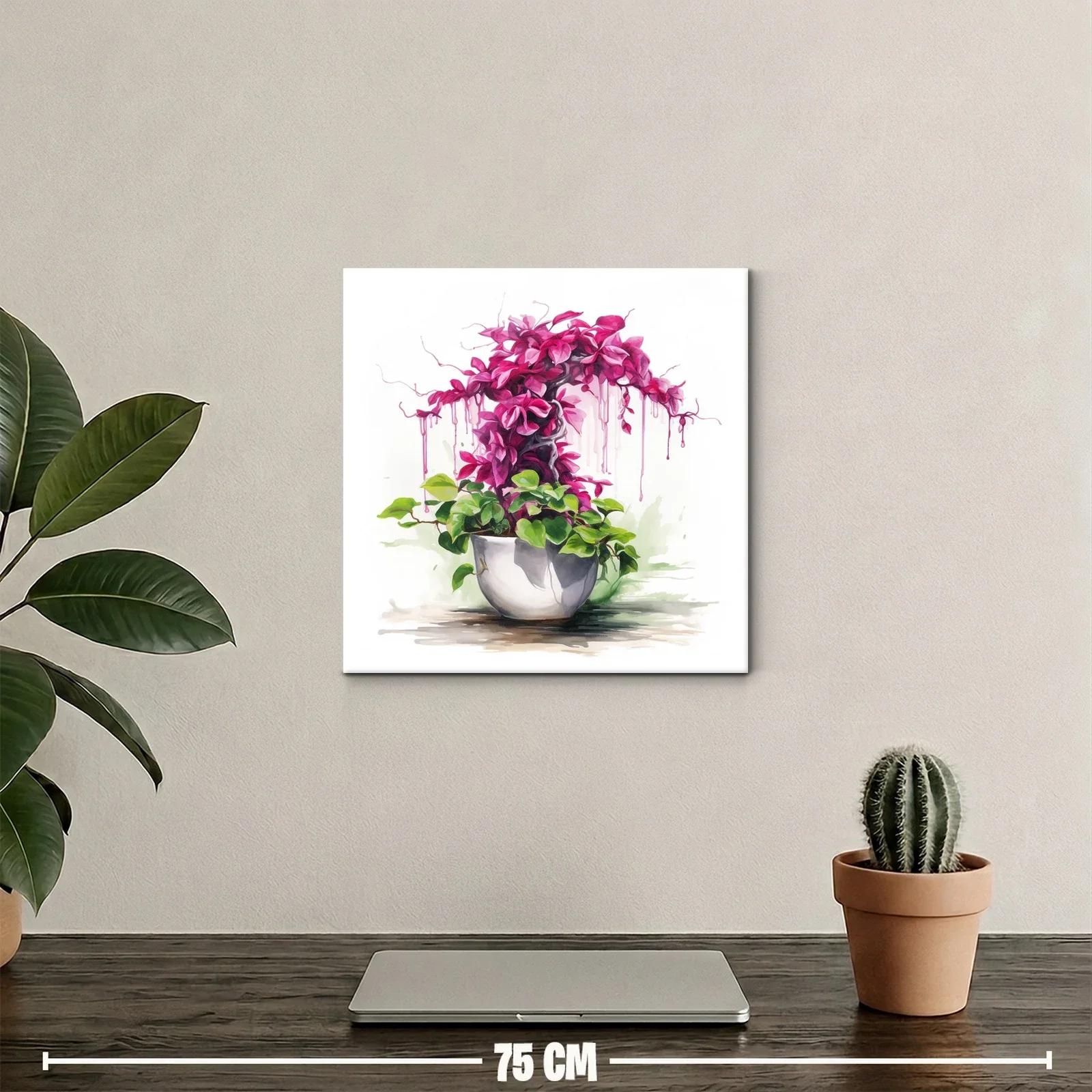 Cuadro con planta ornamental en tonos verdes y fucsias vibrantes — miniatura 2