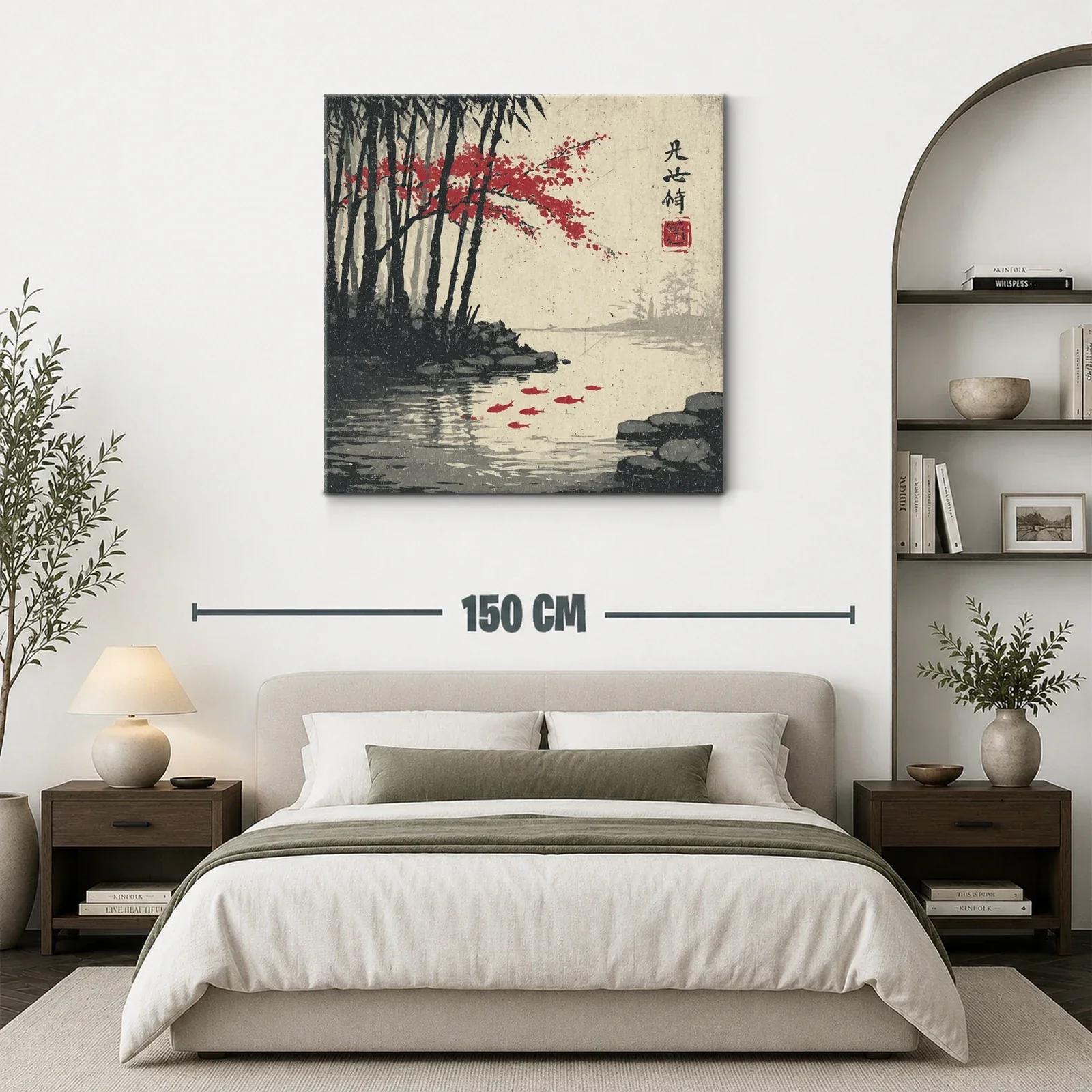 Paisaje sereno con árboles y peces rojos en agua tranquila — miniatura 3