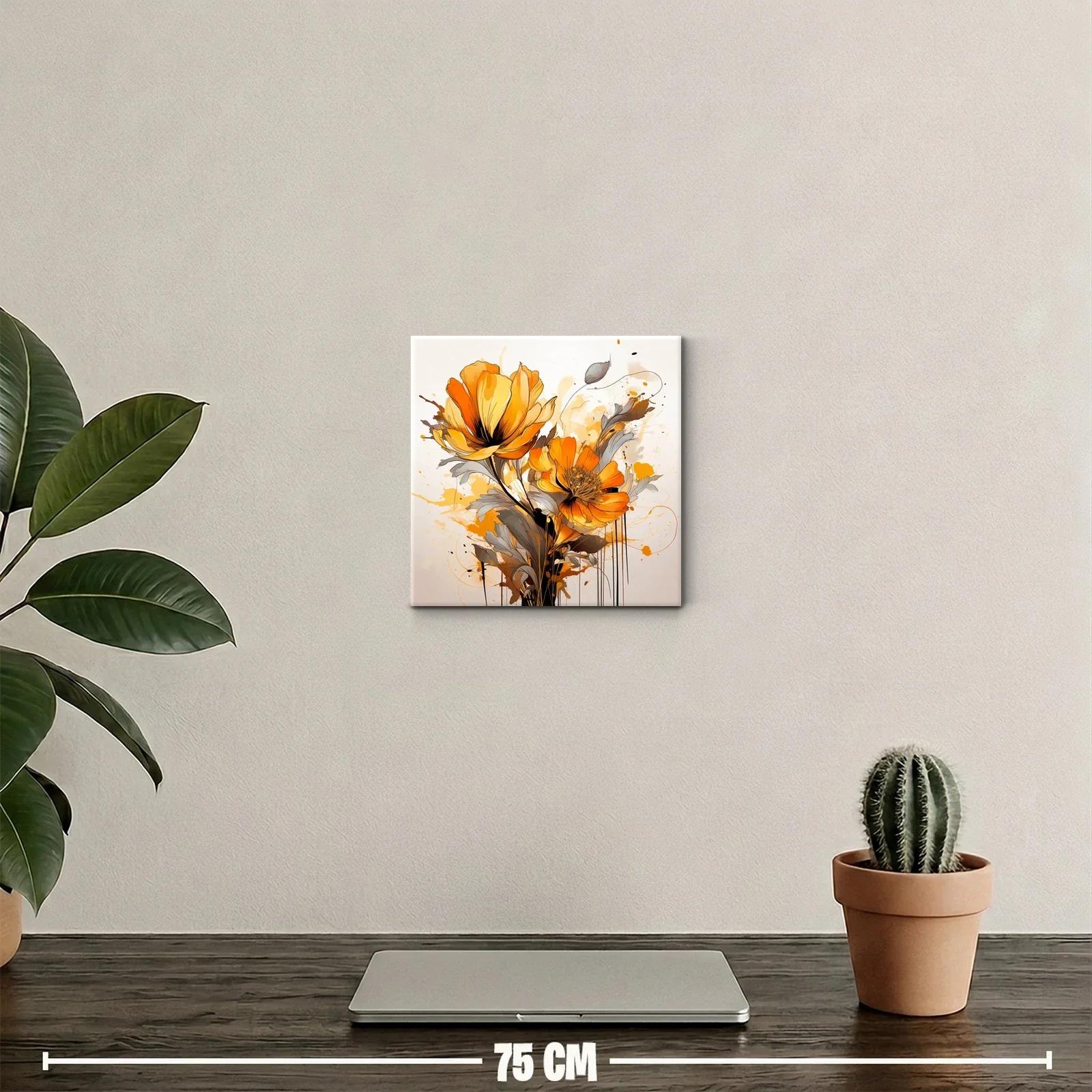 Cuadro decorativo con flores en tonos naranjas y ocres — miniatura 2