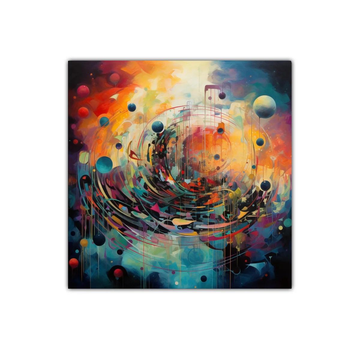 Cuadro abstracto vibrante con formas circulares dinámicas — miniatura 1