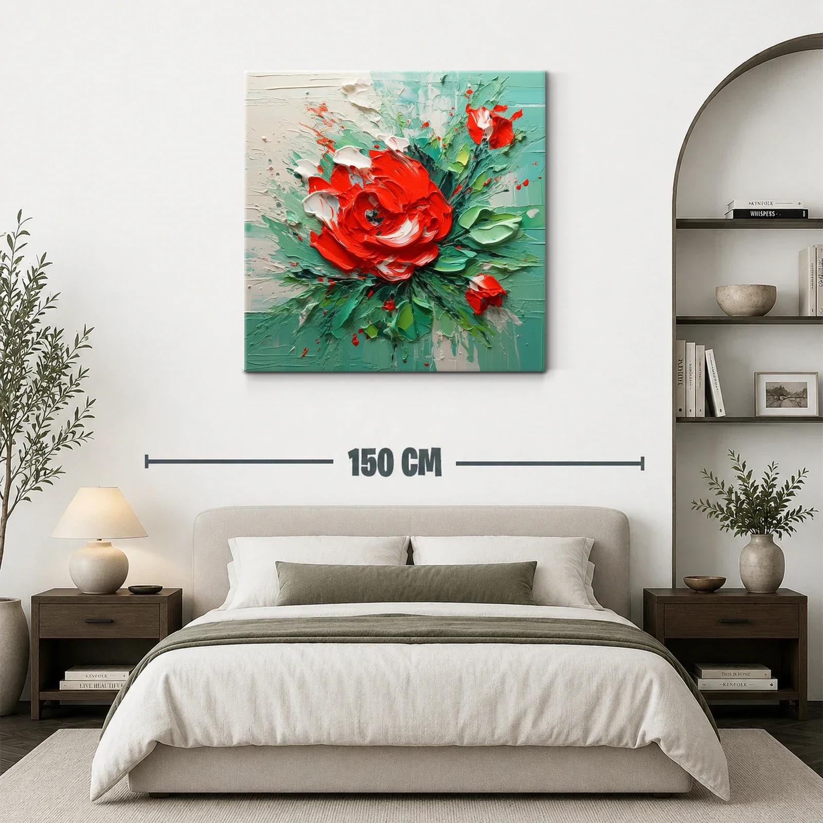 Cuadro floral vibrante con tonos verdes y rojos intensos — miniatura 3