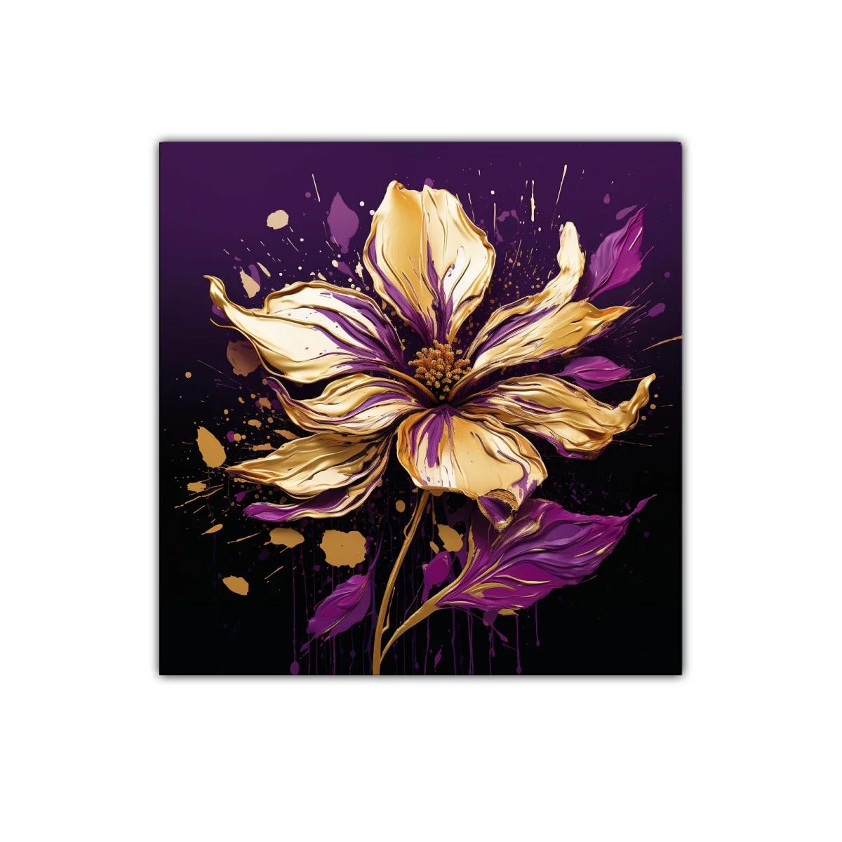 Flor vibrante en tonos dorados y púrpuras sobre fondo oscuro — imagen principal