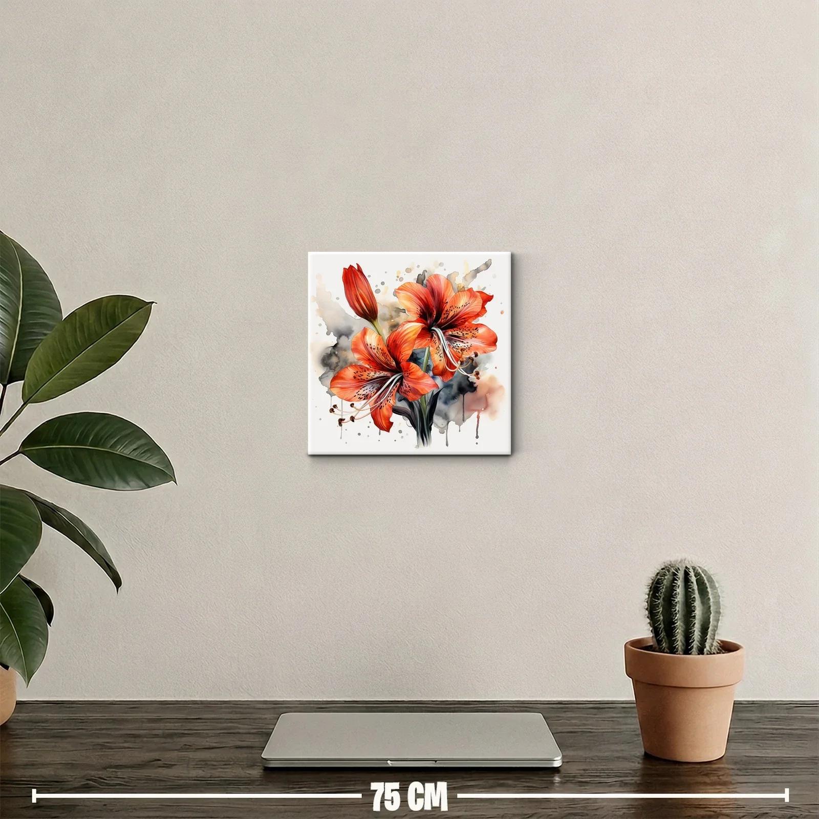 Cuadro decorativo con flores rojas vibrantes y toques artísticos — miniatura 2