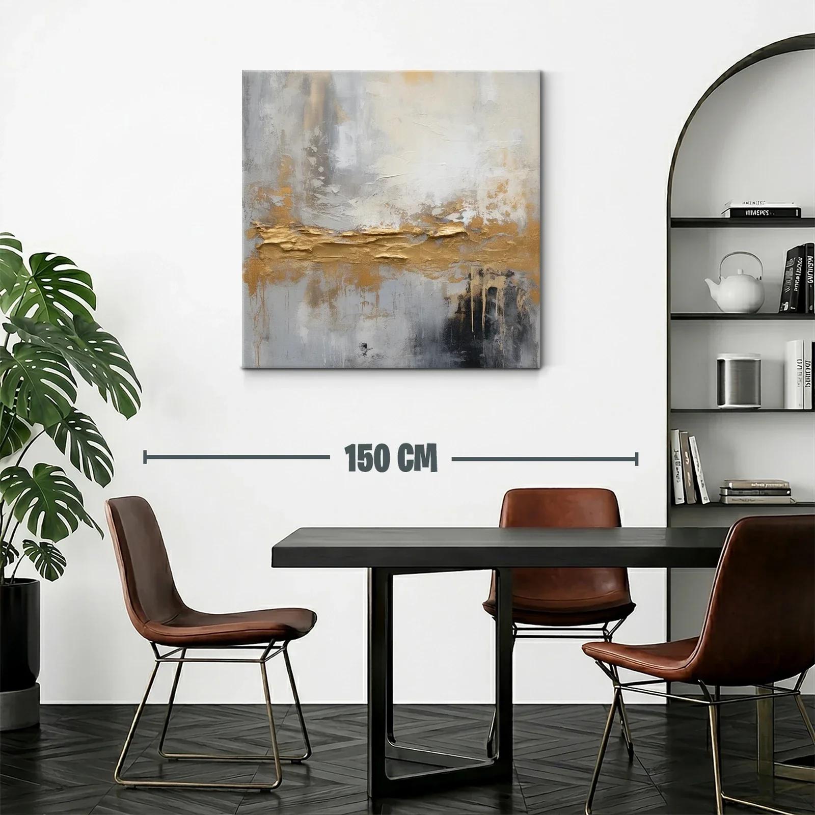 Cuadro abstracto con tonos dorados y grises modernos — miniatura 2