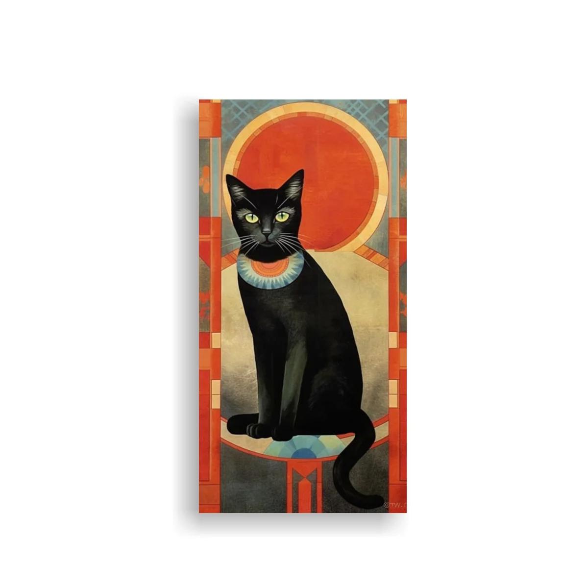 Cuadro gato negro con disco solar art déco