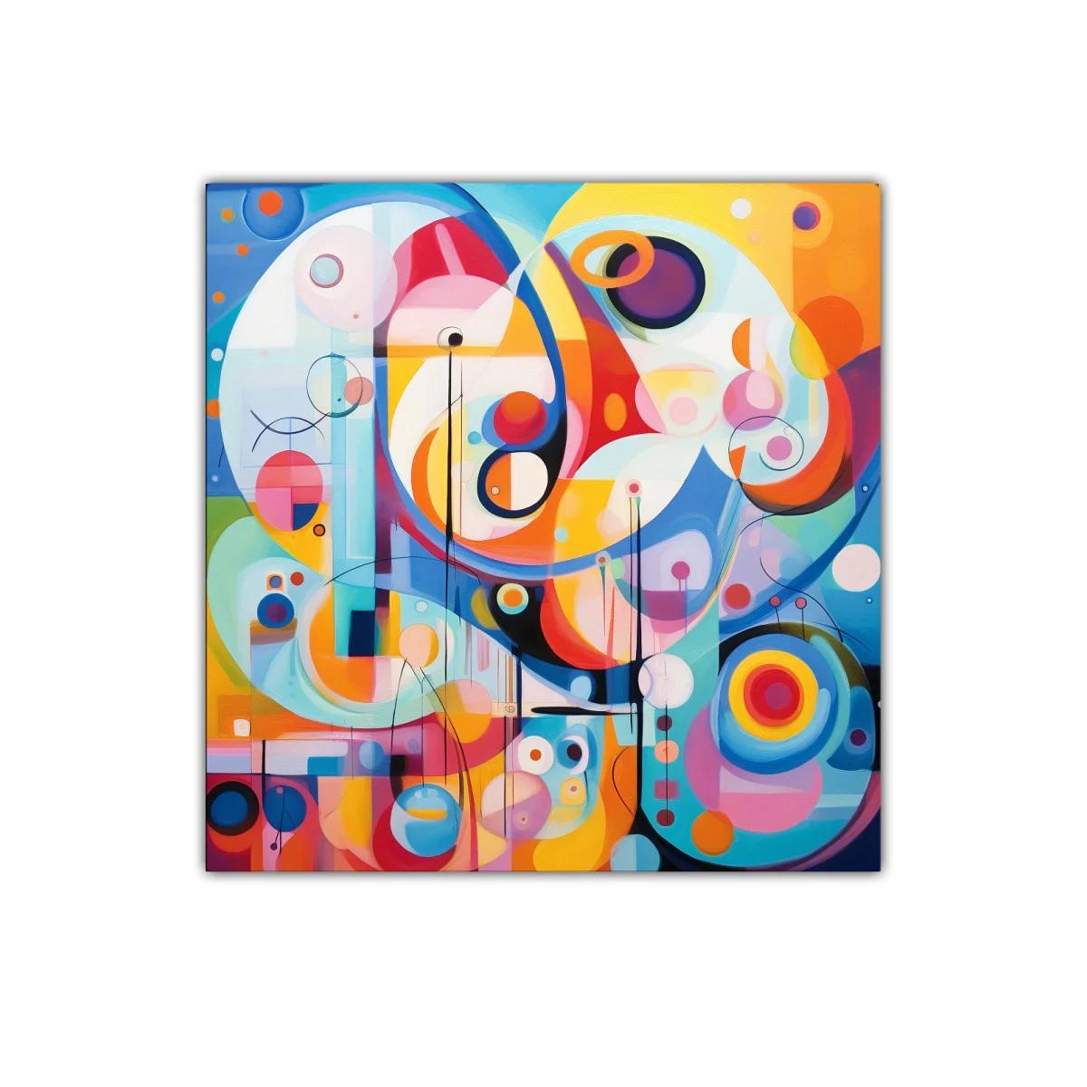 Cuadro abstracto con formas circulares y colores vibrantes