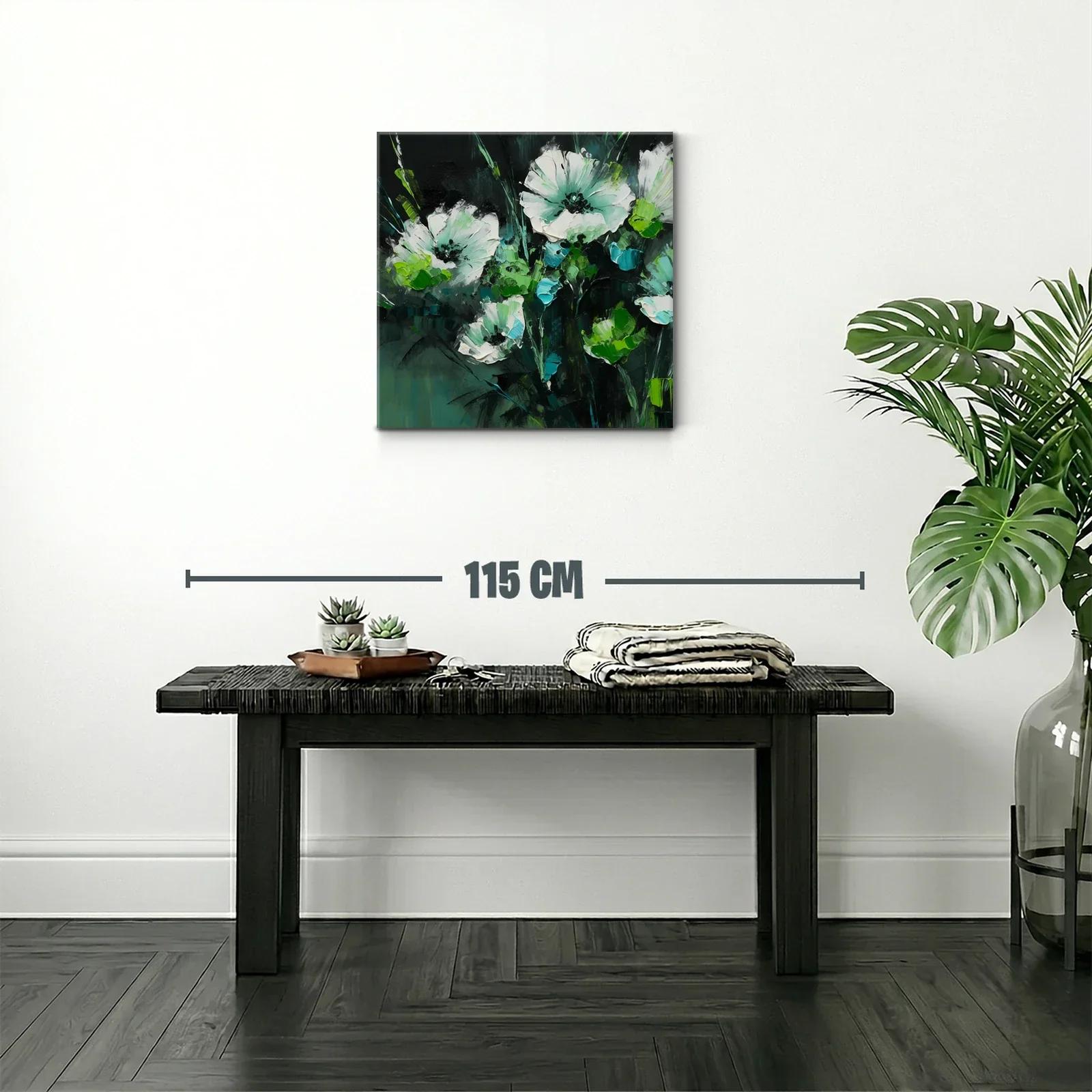Cuadro floral con tonos verdes y blancos vibrantes — miniatura 2