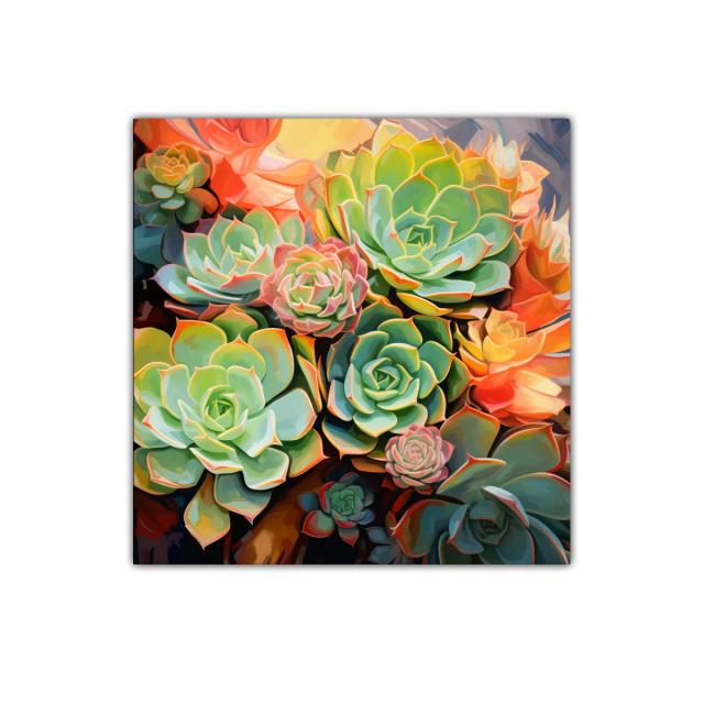 Cuadro decorativo con suculentas en tonos vibrantes