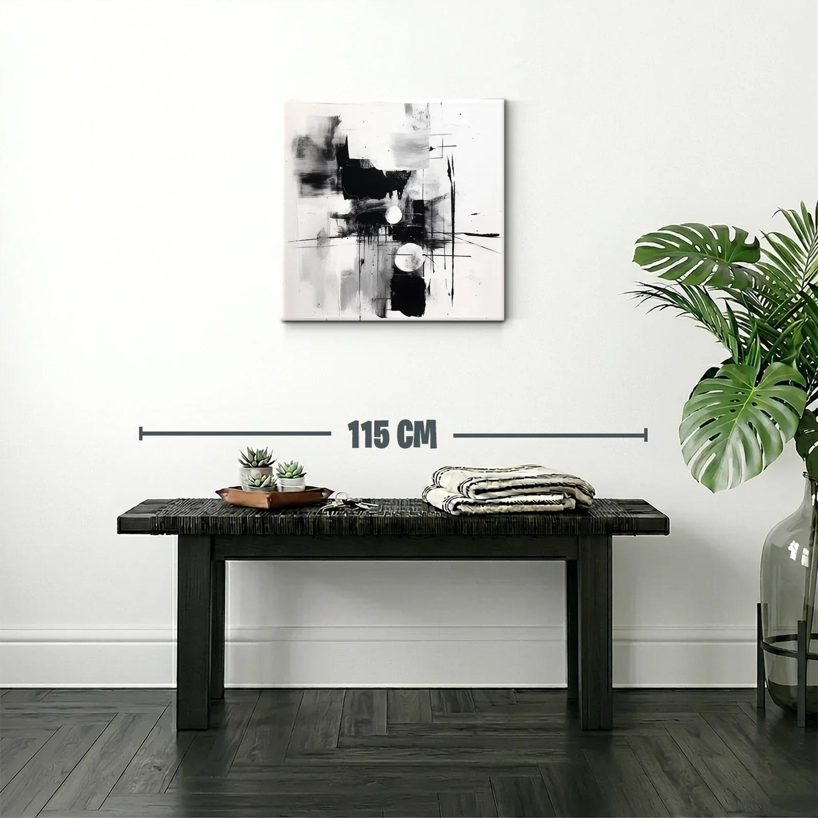 Cuadro abstracto en blanco y negro con formas geométricas — miniatura 2