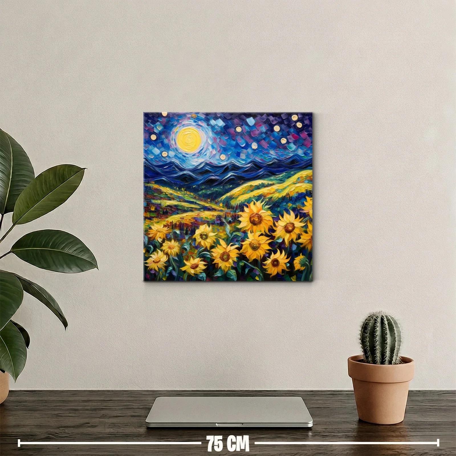 Campo de girasoles bajo noche estrellada vibrante — miniatura 2