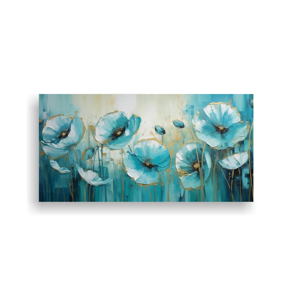 Cuadro amapolas azules con capullos y tallos finos