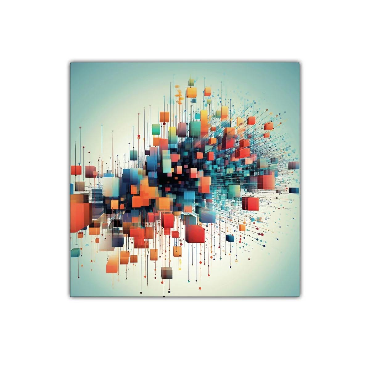 Composición dinámica con cubos de colores en movimiento