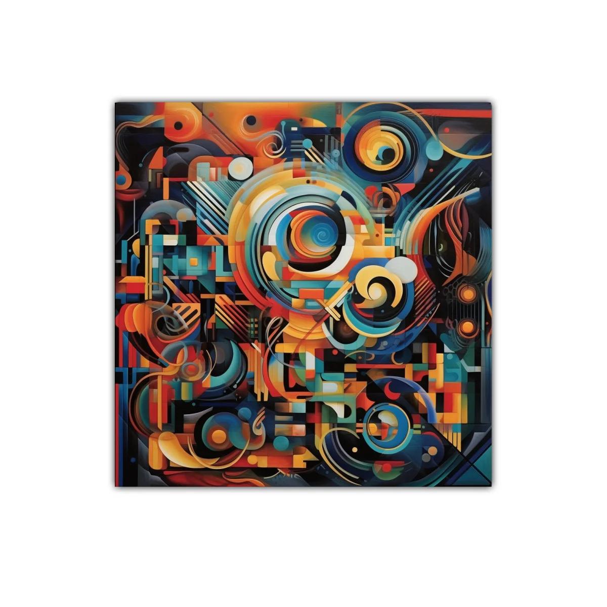 Composición abstracta con formas circulares y líneas dinámicas