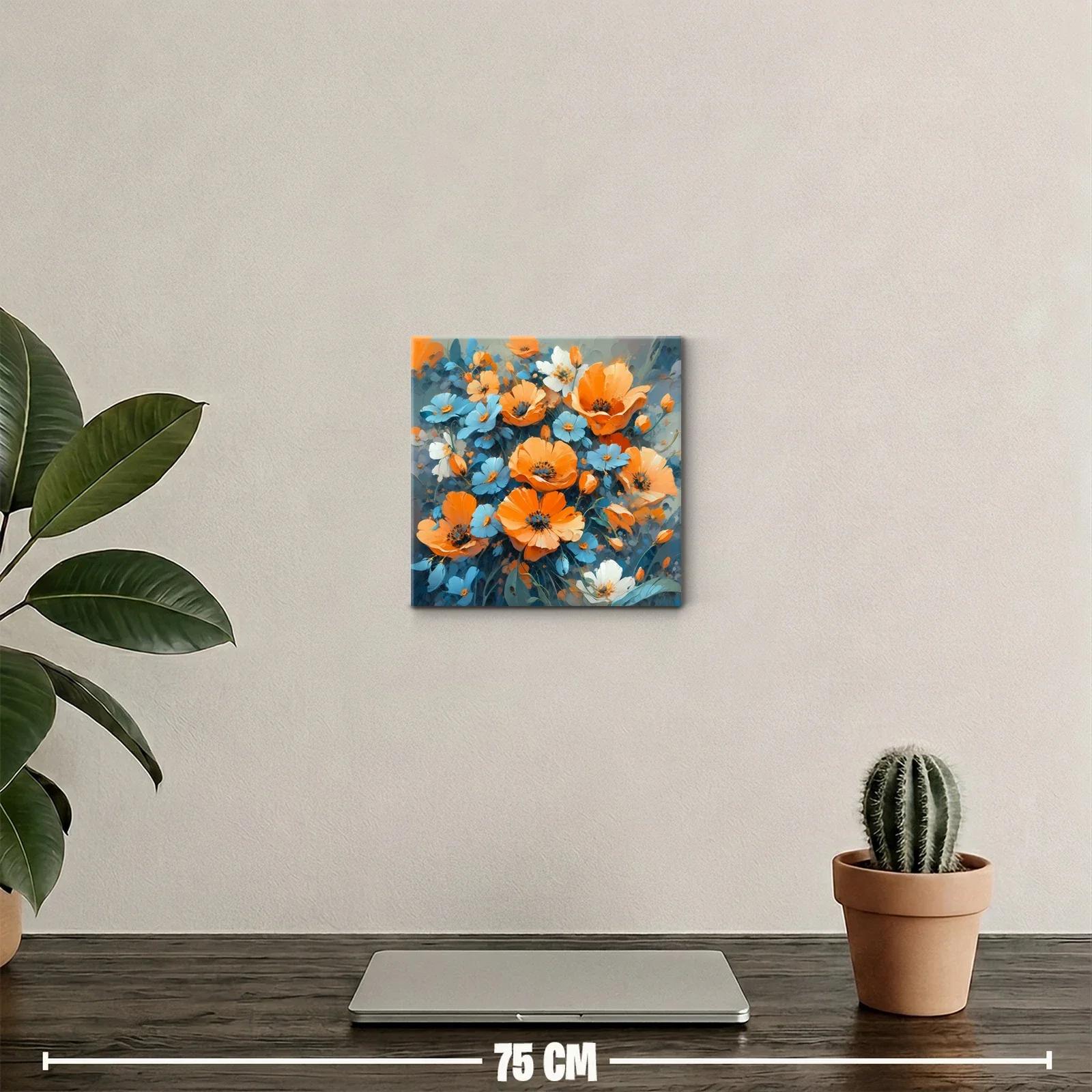 Cuadro floral vibrante en tonos naranja y azul — miniatura 2
