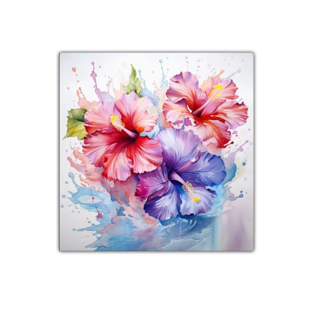 Cuadro decorativo con flores hibisco en tonos vibrantes