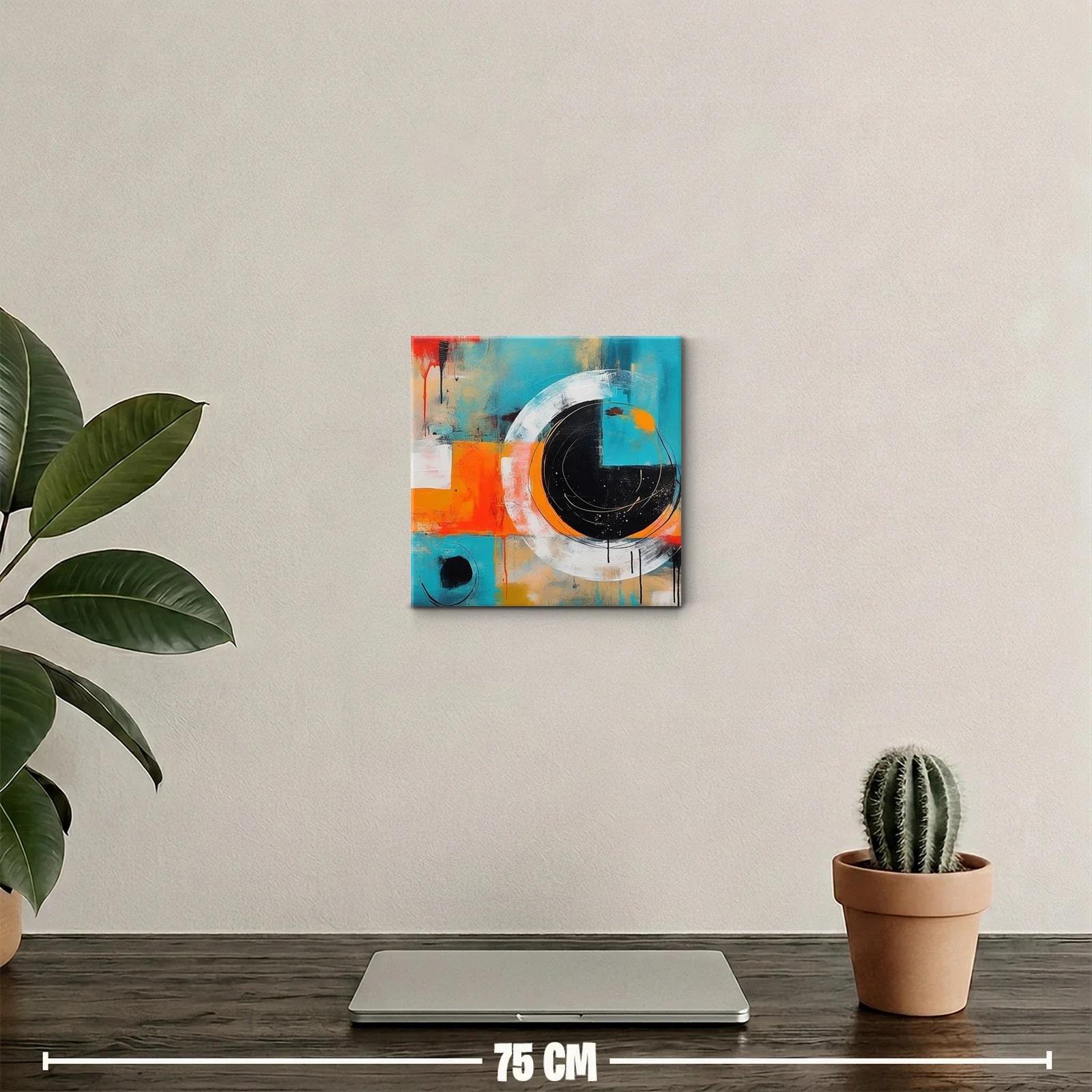 Cuadro abstracto con círculos y vibrantes colores cálidos y fríos — miniatura 2
