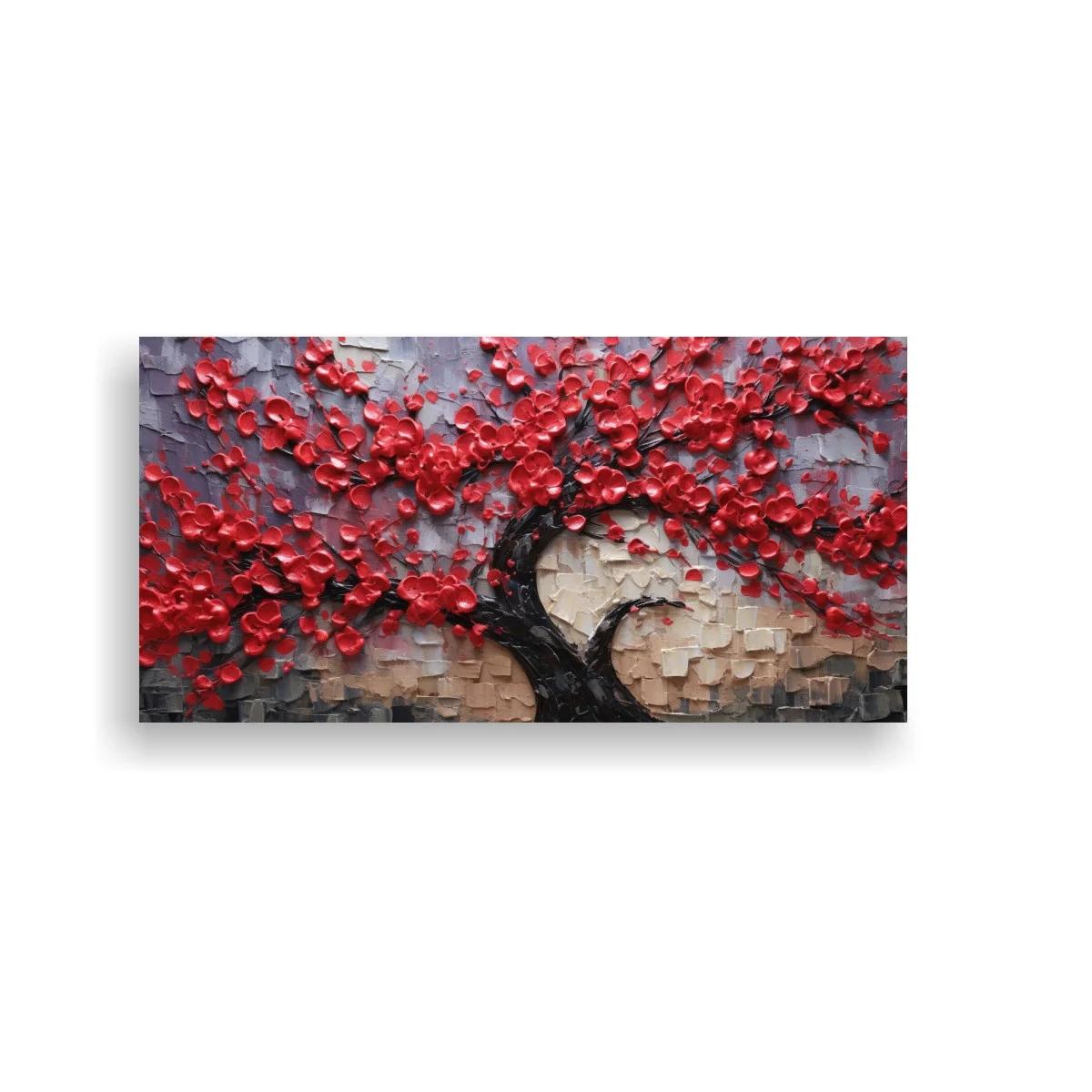 Cuadro árbol rojo con relieve texturizado