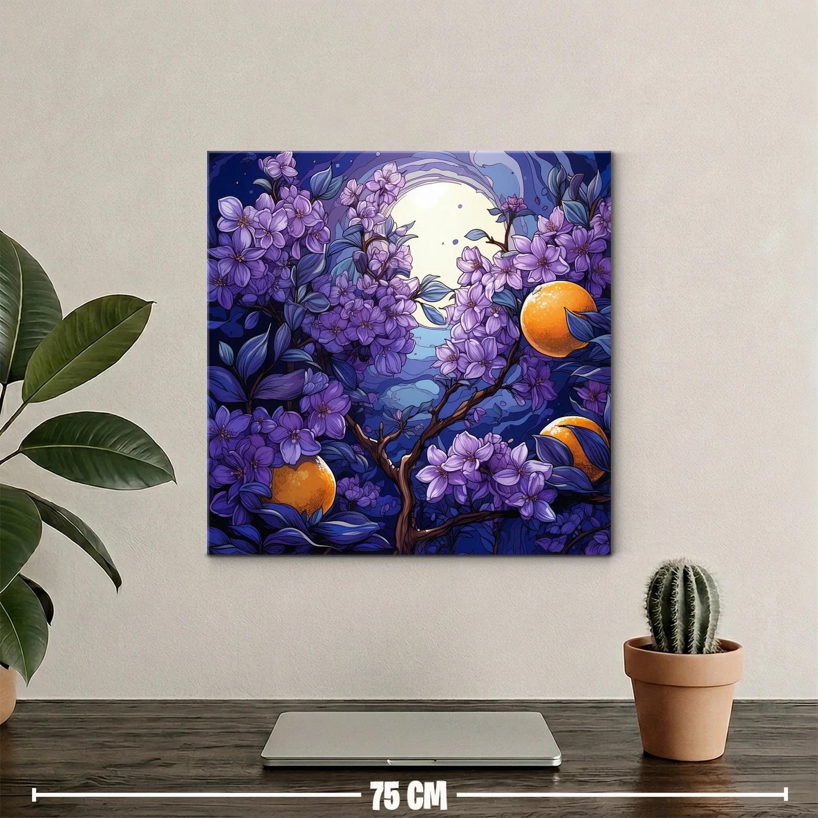 Flores violetas con luna llena y naranjas brillantes — miniatura 2
