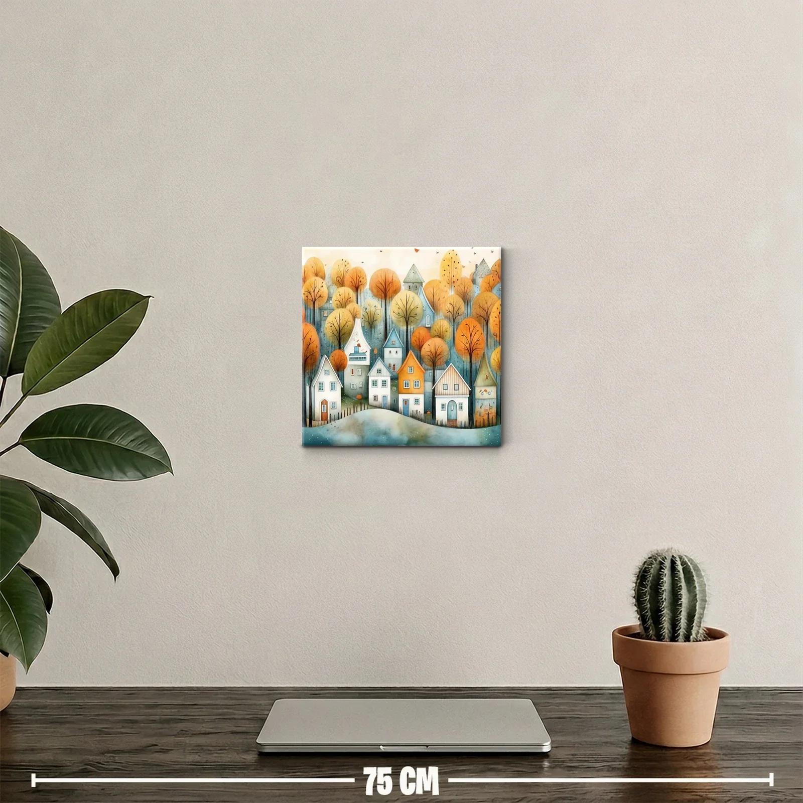 Paisaje encantador con casas y árboles en tonos otoñales — miniatura 2