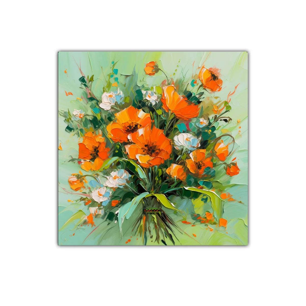 Cuadro decorativo con ramo vibrante de flores naranjas y blancas